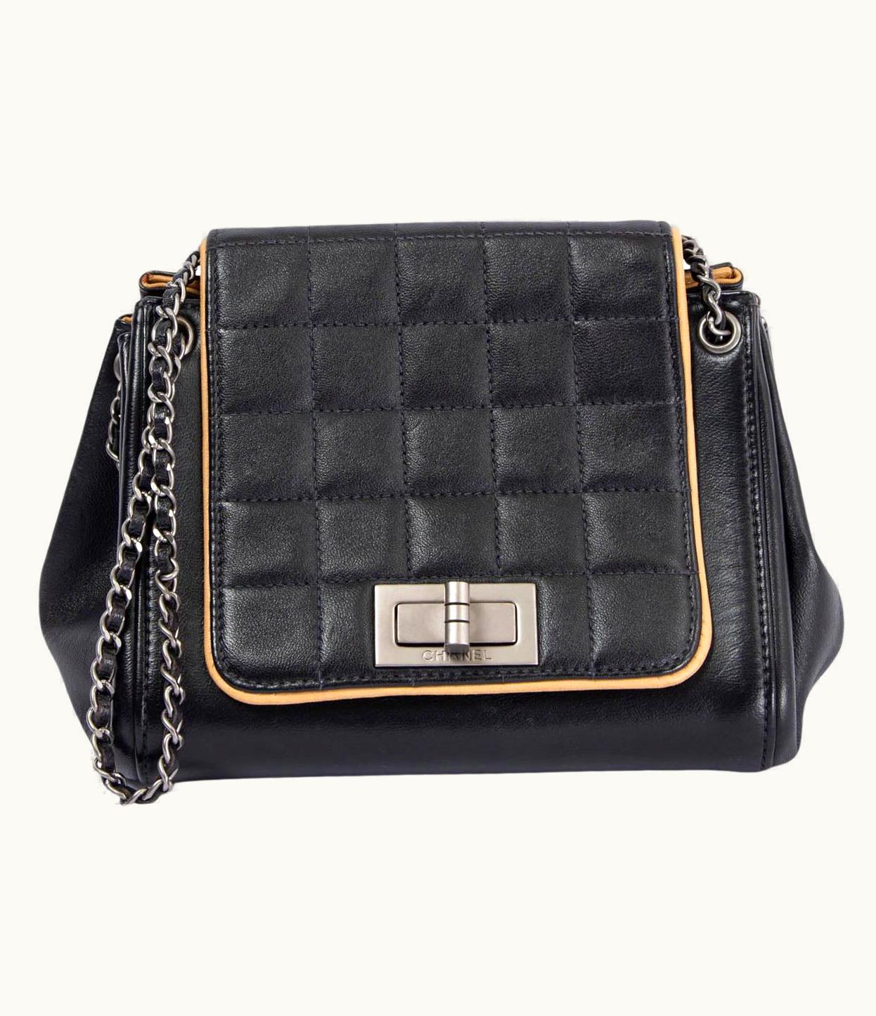 Chanel Chanel Black & Beige Leather Accordion Small Chocolate Bar Shoulder Bag