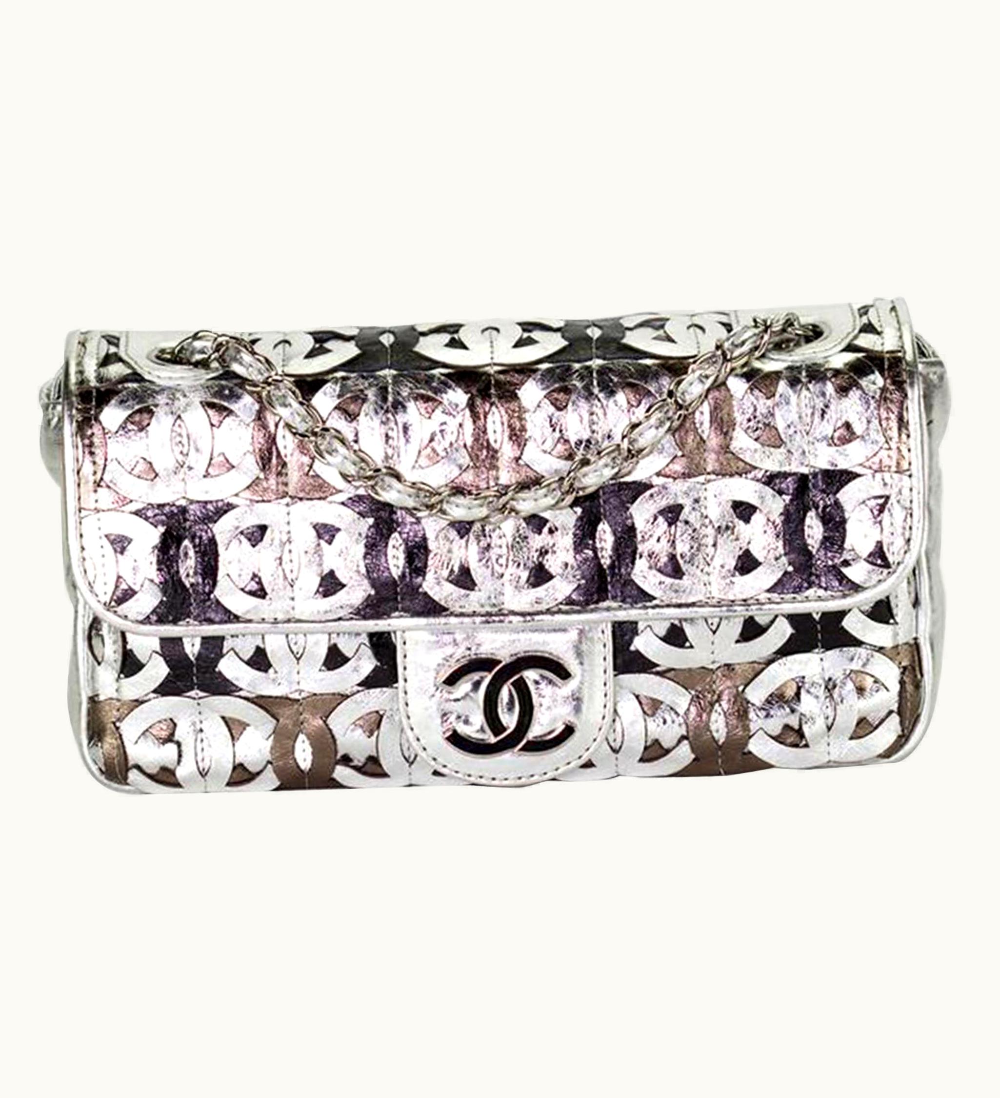 Chanel Chanel Classic Flap Cc Laser Cut Metallic Silver Leather Shoulder Bag UZ0592990