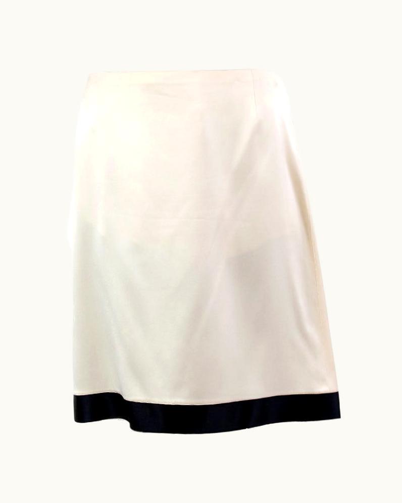 Chanel Chanel Off-white Silk Black Hem Flared Skirt