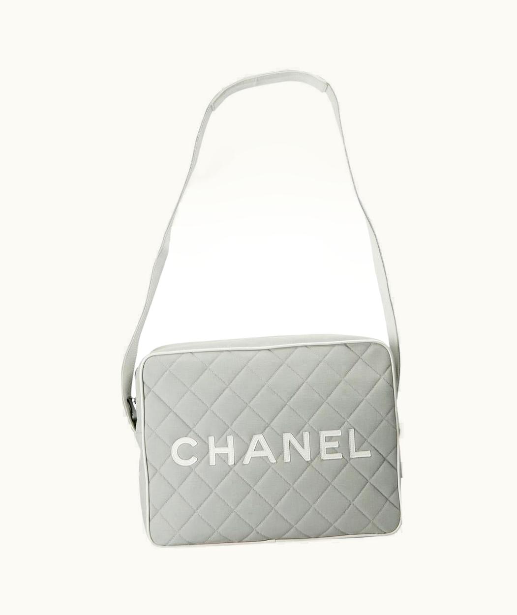 Chanel Chanel Light Grey/White Quilted Canvas And Leather Messenger Bag