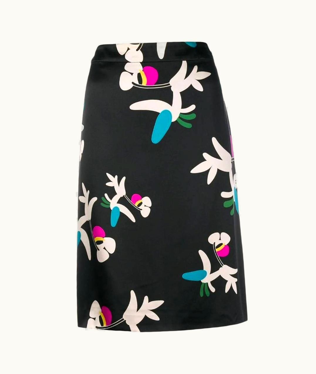 Chanel 2000s Flared Black Silk Chanel Vintage Skirt With Floral Print