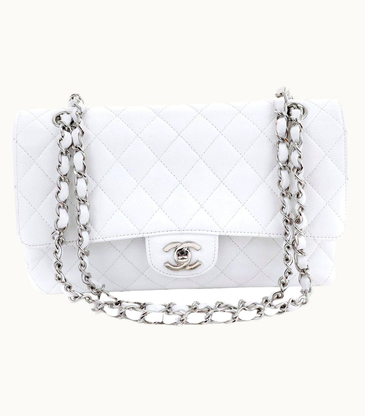 Chanel Chanel White Caviar Leather Medium Classic Flap Bag With Silver Hardware