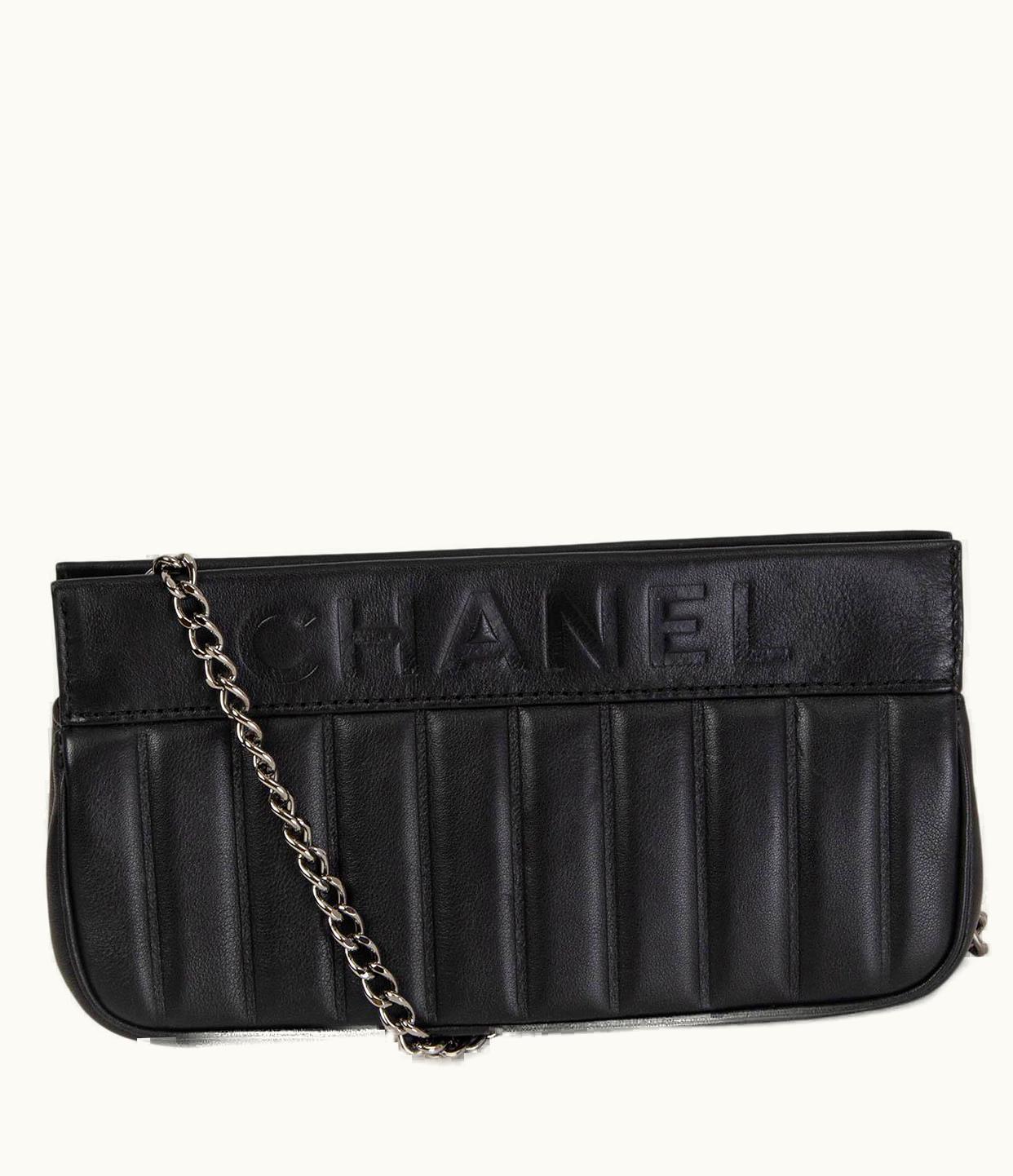 Chanel Chanel Black Leather Lax Small Vertical Quilte Clutch Shoulder Bag