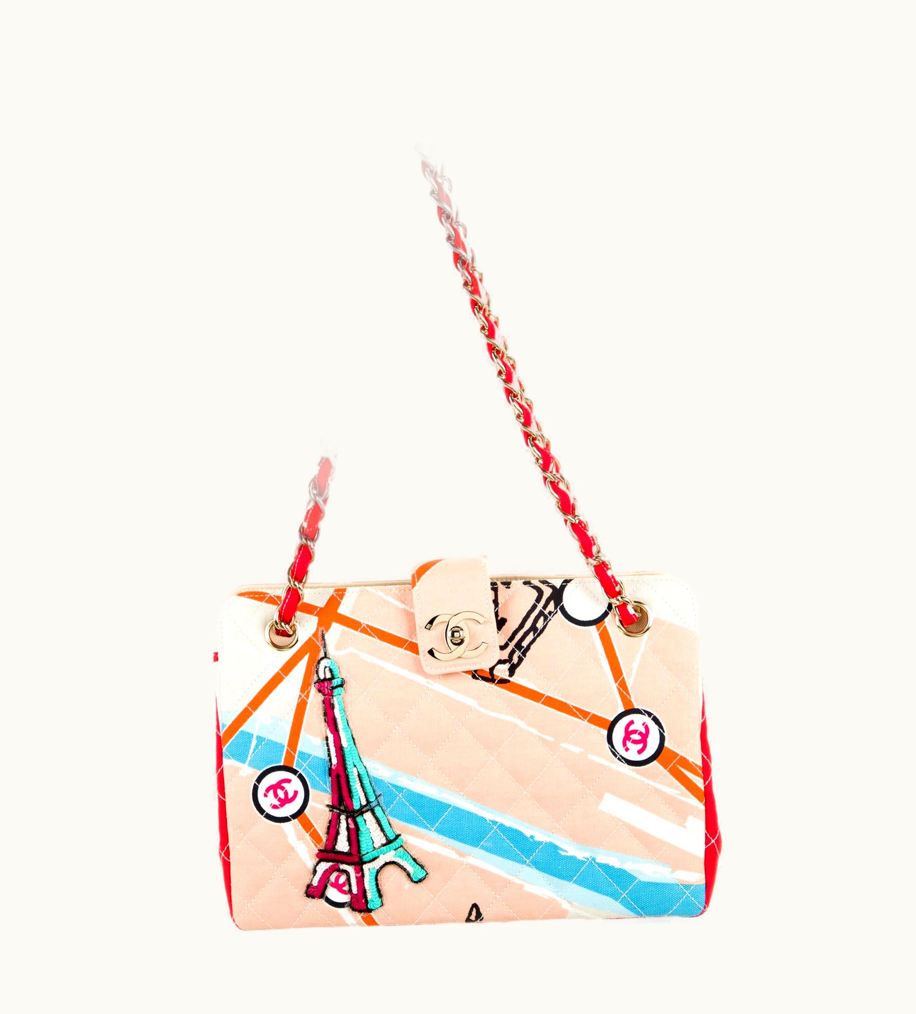 Chanel Chanel Vintage Multicolor Canvas Embellished Printed Map Of Paris Shoulder Bag