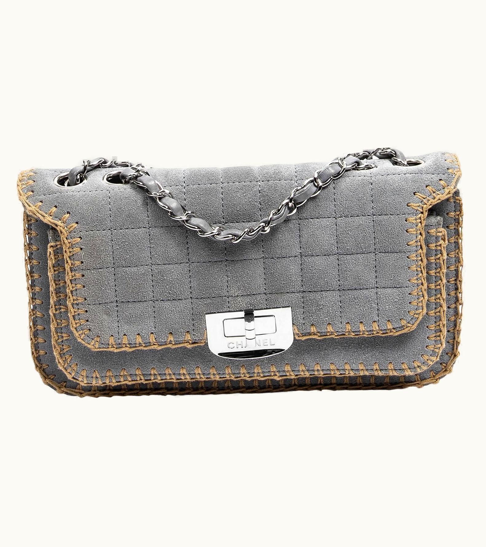 Chanel Chanel 2005 Limited Edition Grey Suede Wild Stitch Shoulder Bag