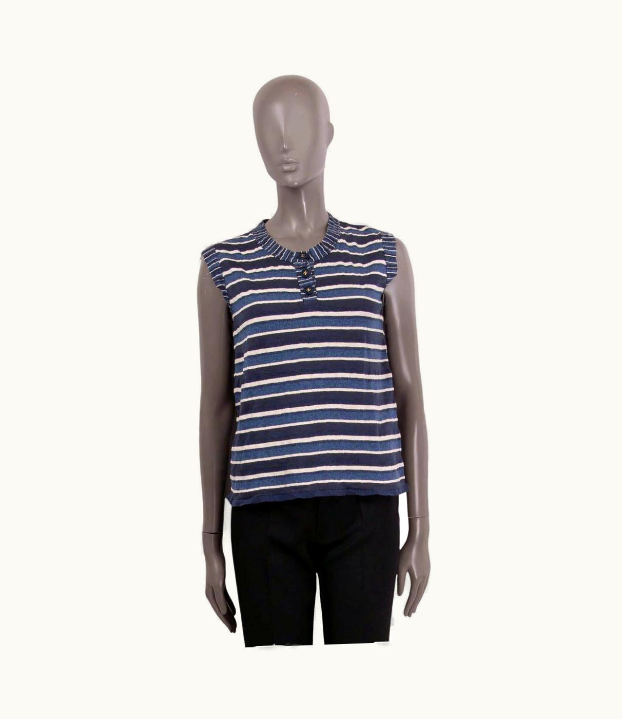 Chanel Chanel Blue & White Cotton 2007 07p Striped Sleeveless Shirt