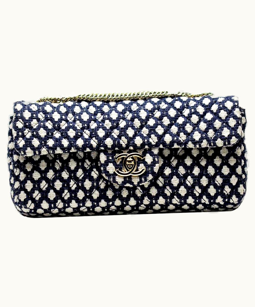 Chanel Chanel Small Classic Flap Navy Vintage Resort Blue White Tweed Flap Bag
