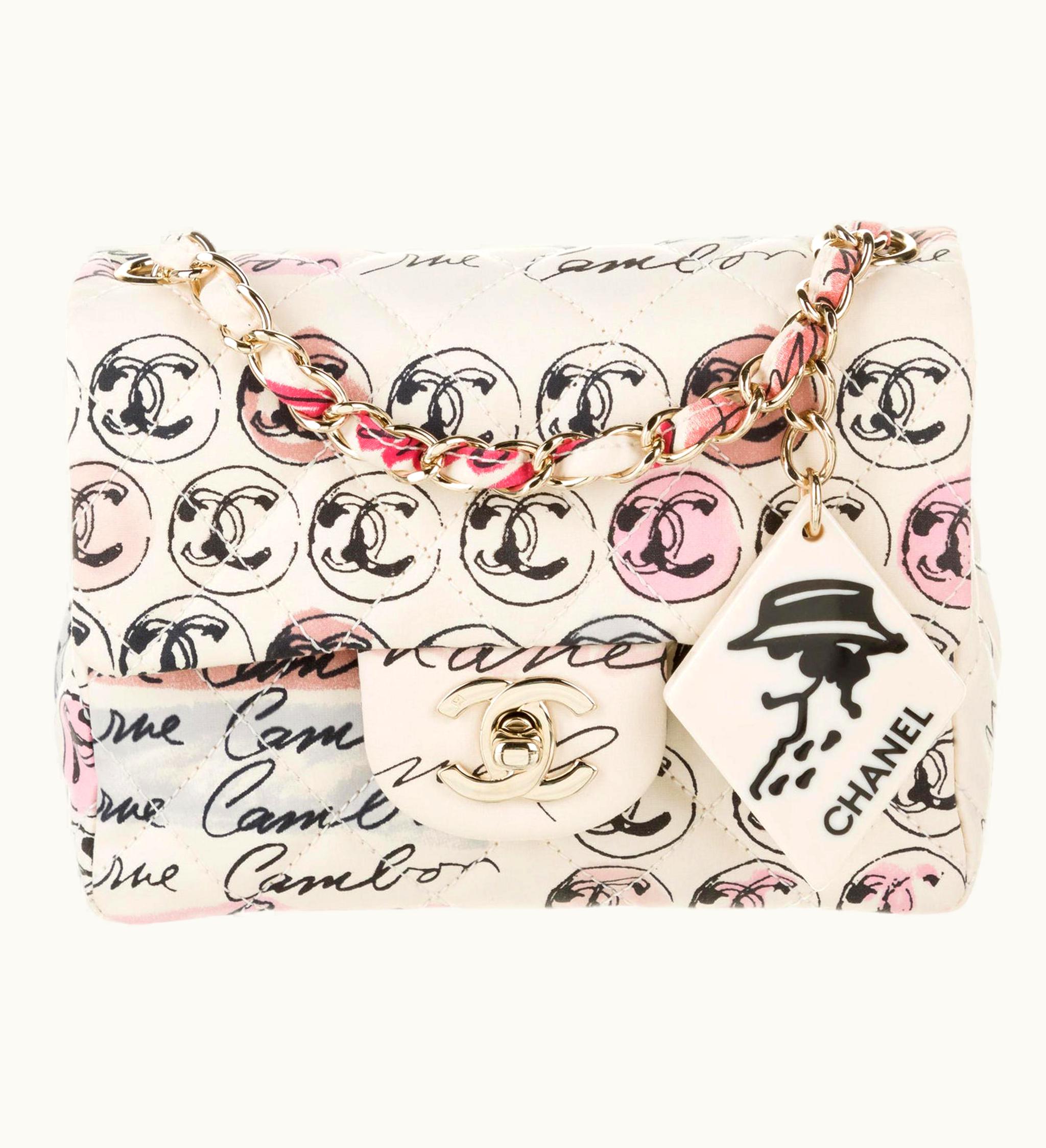 Chanel Chanel Vintage Graffiti Creme & Multicolor Mini Square Cc Logo Print Flap Bag