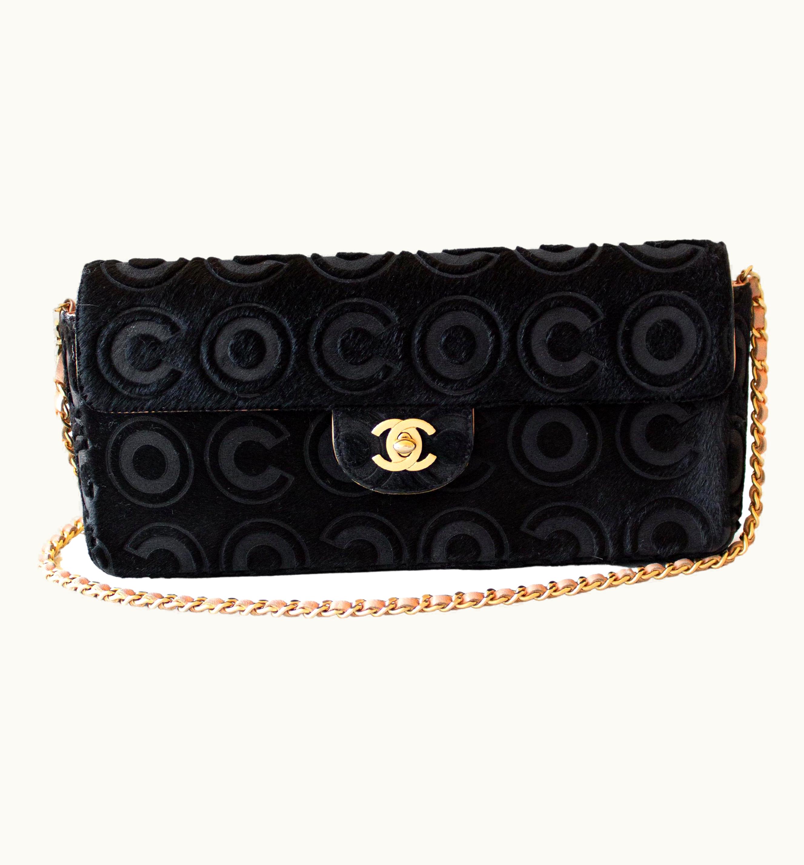 Chanel Chanel Vintage Black Pony Hair Coco Gold Cc Turnlock East West Flap Bag