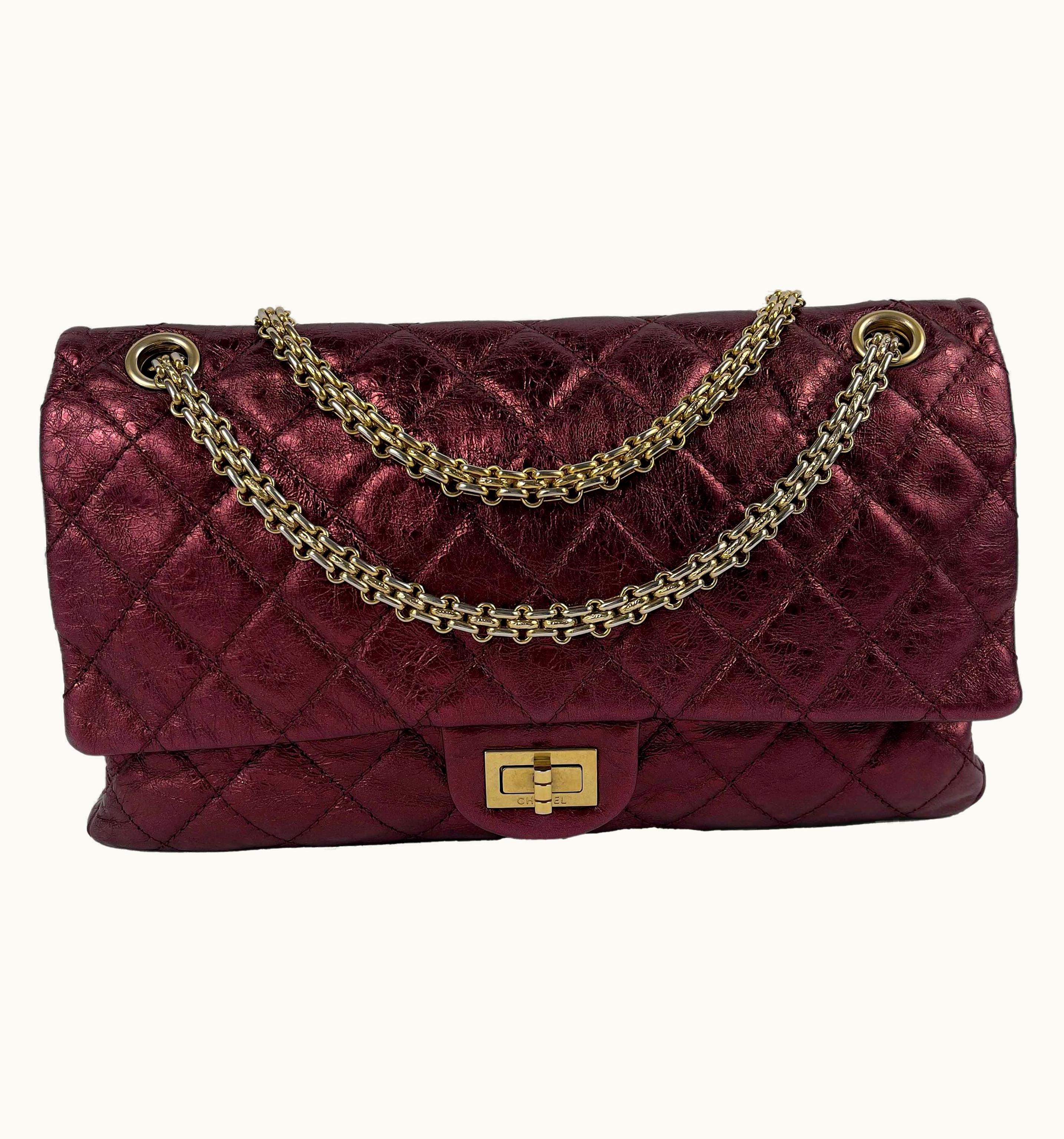 Chanel Chanel Metallic Quilted Calfskin 2.55 Reissue 227 Double Flap Maroon
