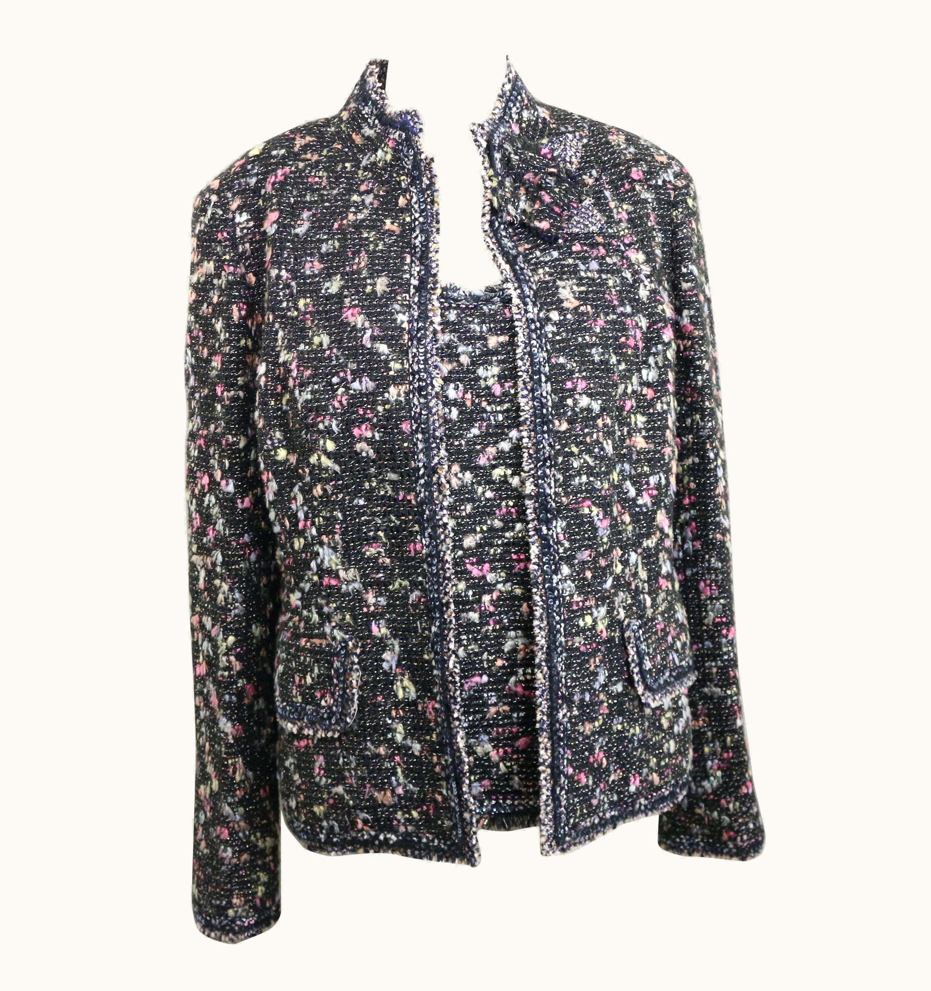 Chanel Chanel Black With Multi Colours Tweed Jacket And Sleeveless Top