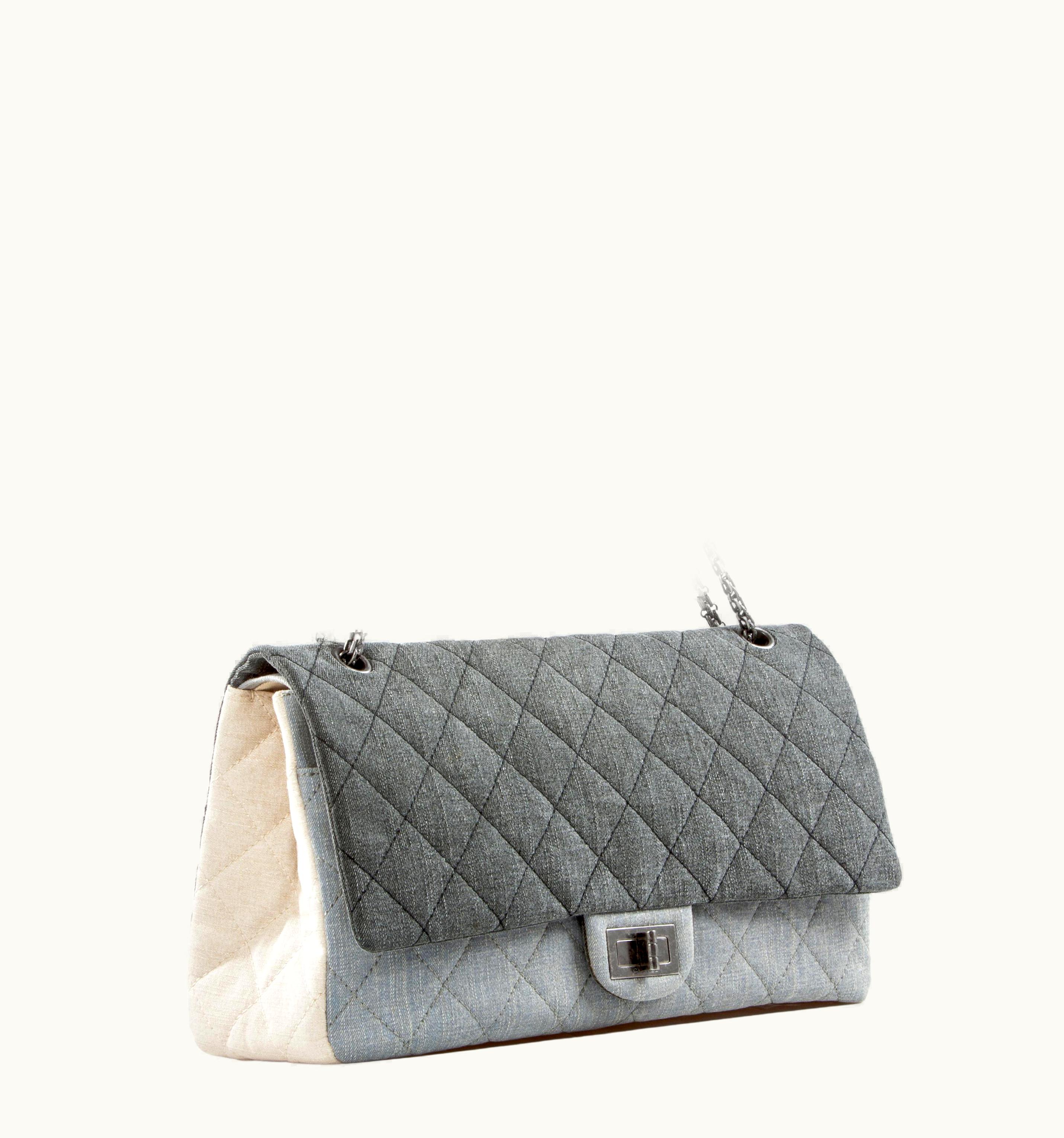Chanel Chanel 2005 Vintage Classic Double Flap 2.55 Reissue Grey Denim Canvas Maxi