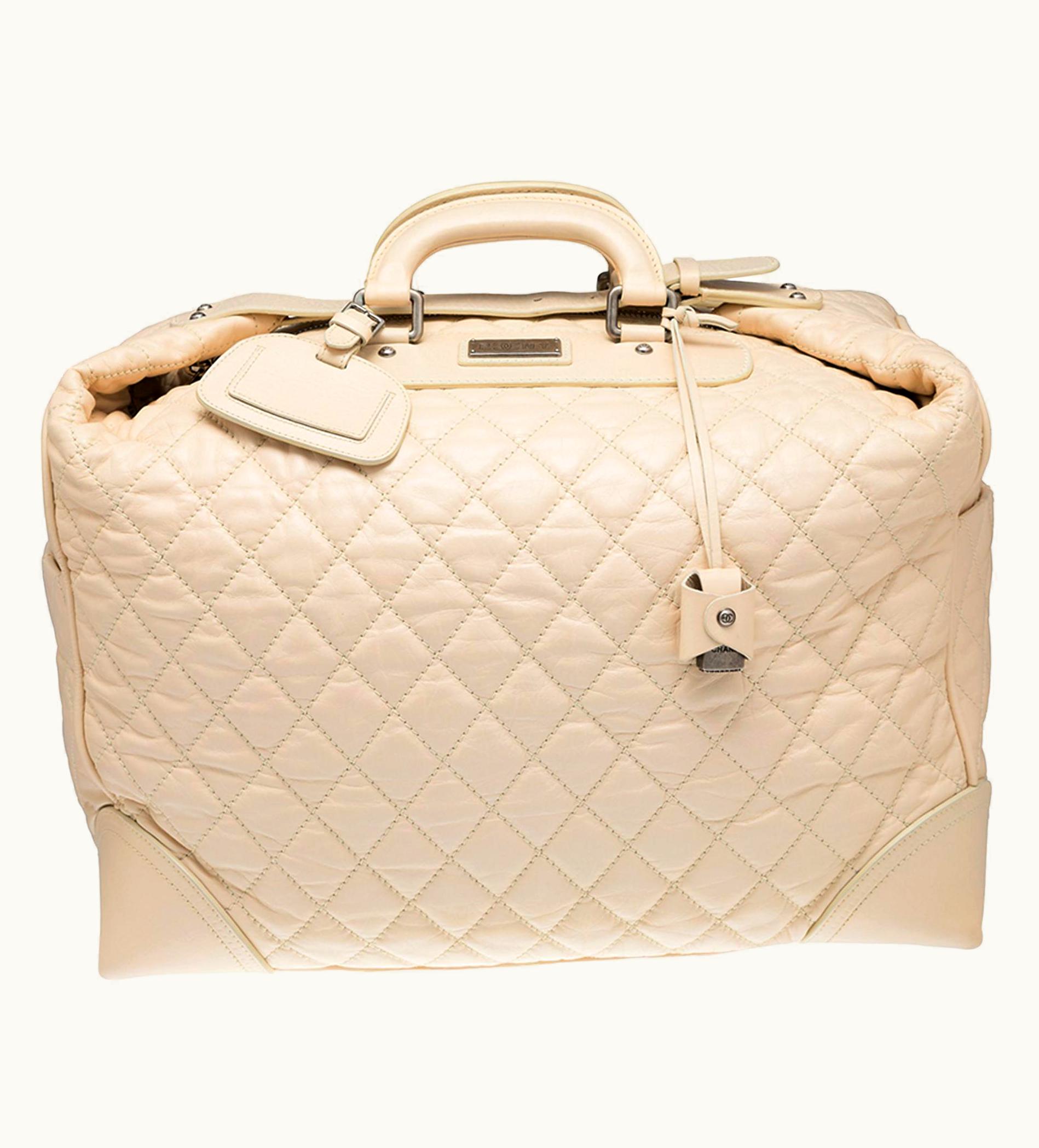 Chanel Chanel Rare Bone Beige Off White Quilted Leather Travel Carry-On Tote Bag