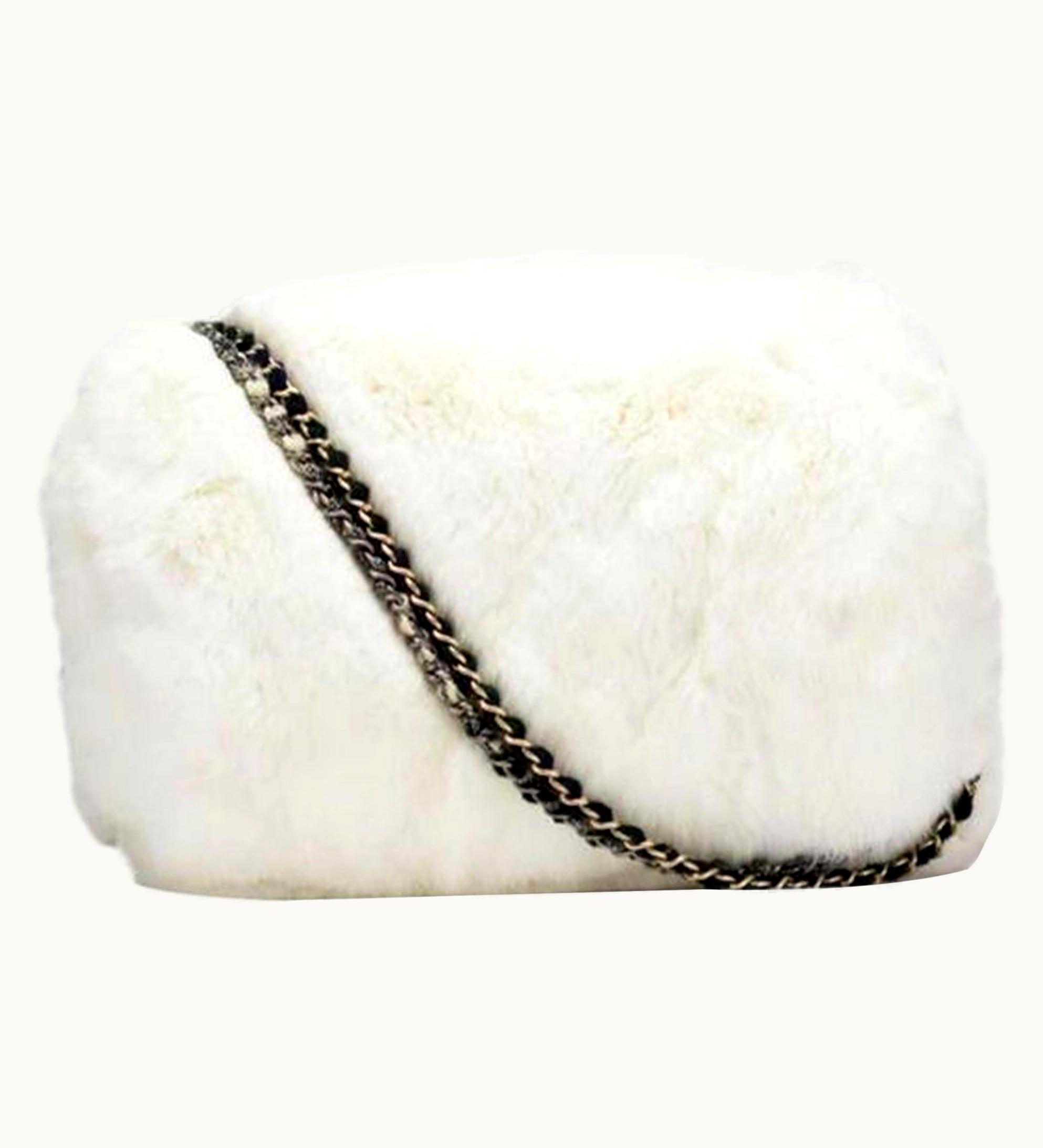 Chanel Chanel Chain Vintage Muff Black And White Grey Tweed Fur Lizard Cross Body Bag