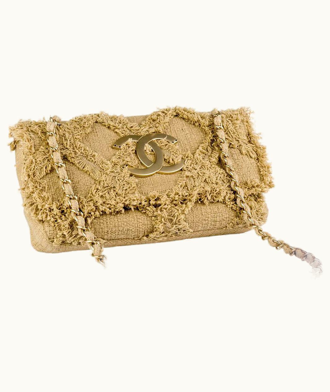 Chanel Chanel Rare Small Organic Nature Tweed Crochet Beige Taupe Classic Flap Bag UZ0593087