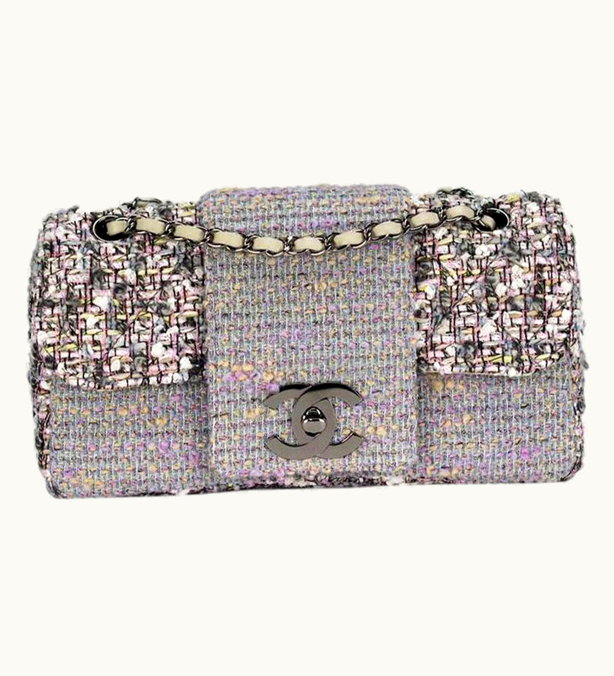 Chanel Chanel Jumbo Multi Color Pastel Grey Periwinkle Confetti Classic Tweed Flap Bag