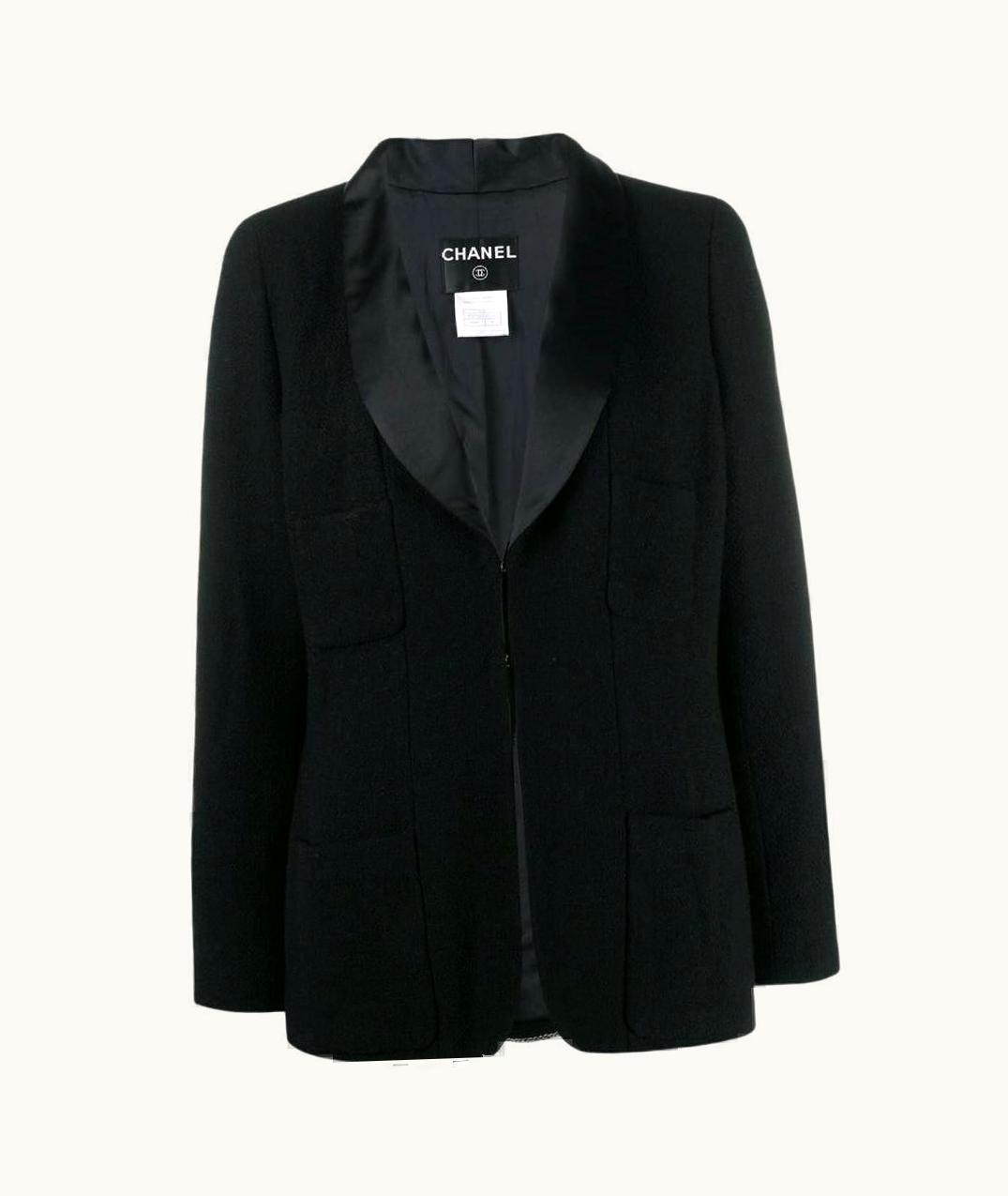 Chanel Chanel Vintage 2000s Black Wool Boxy Fit Blazer With Satin Shawl Collar