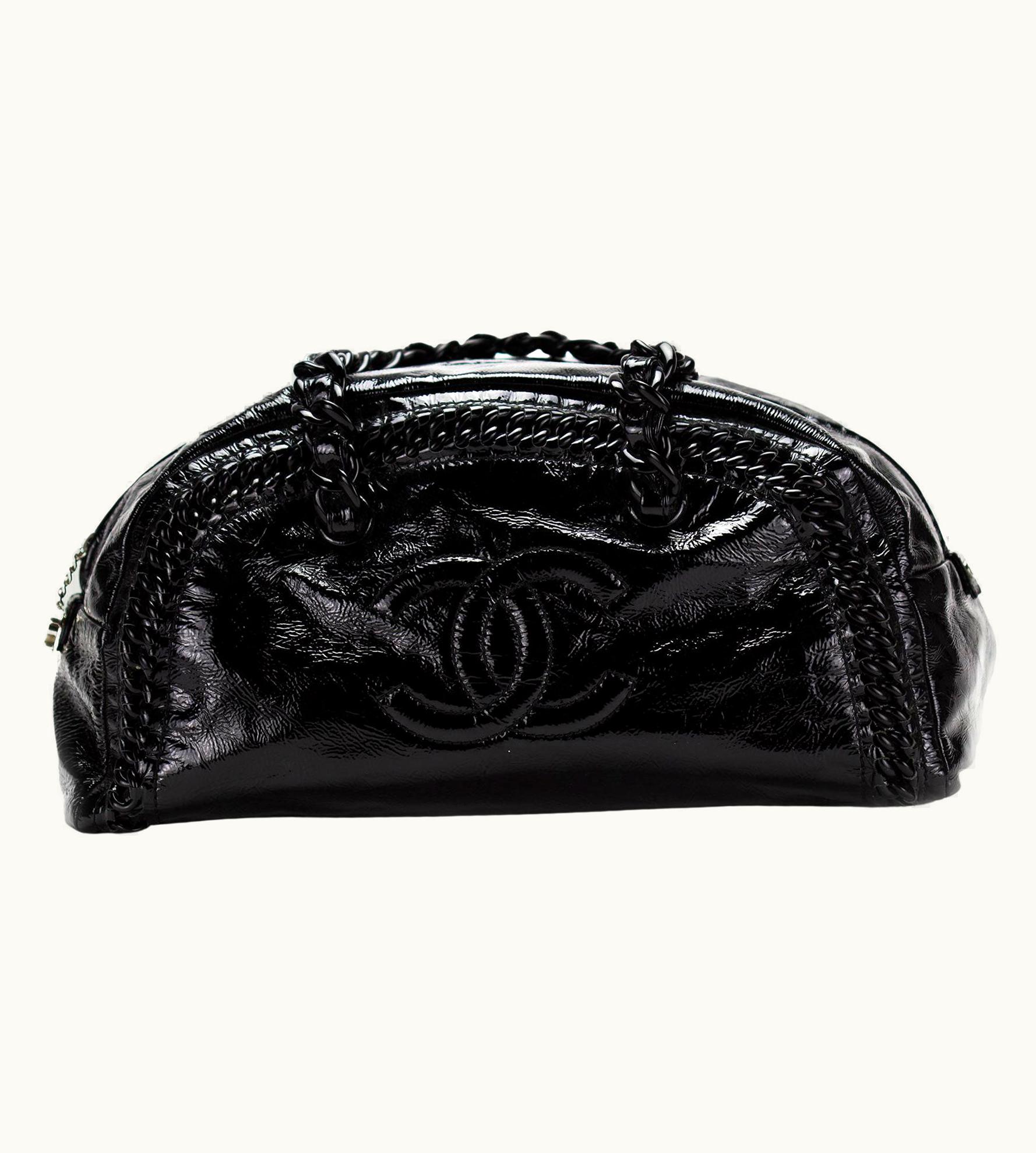 Chanel Chanel Bowling Xl Satchel Resin Handle Duffel Tote Black Patent Leather Weekend