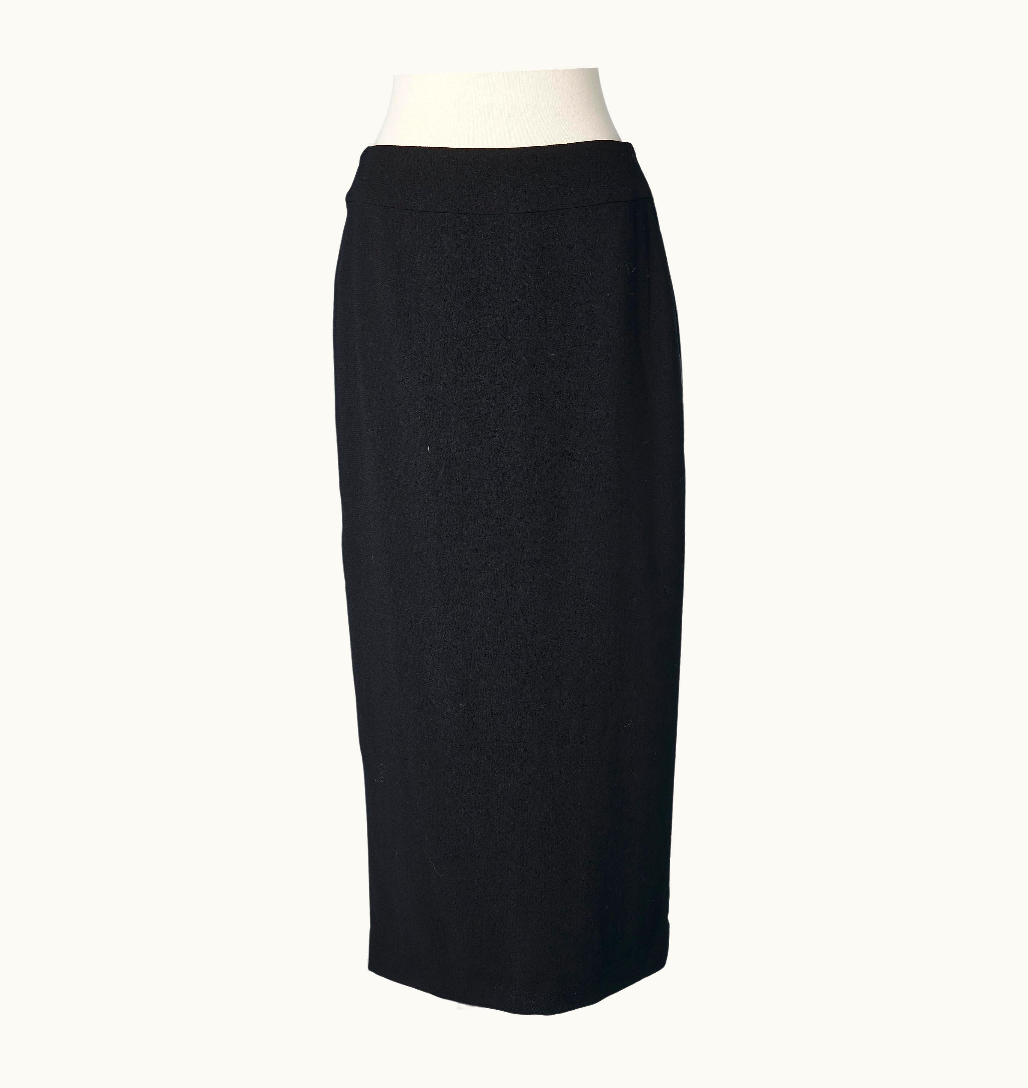 Chanel Long Tuxedo Black Wool Pencil Skirt With Silk Branded Lining Chanel