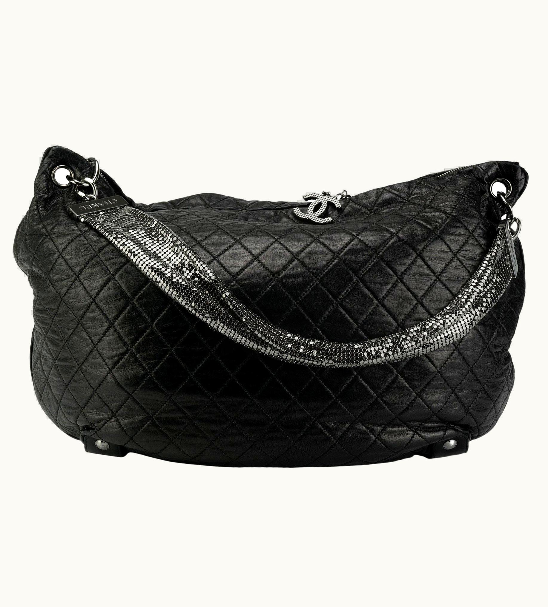Chanel Chanel Metallic Mesh Limited Edition Soft Quilted Black Lambskin Leather Hobo