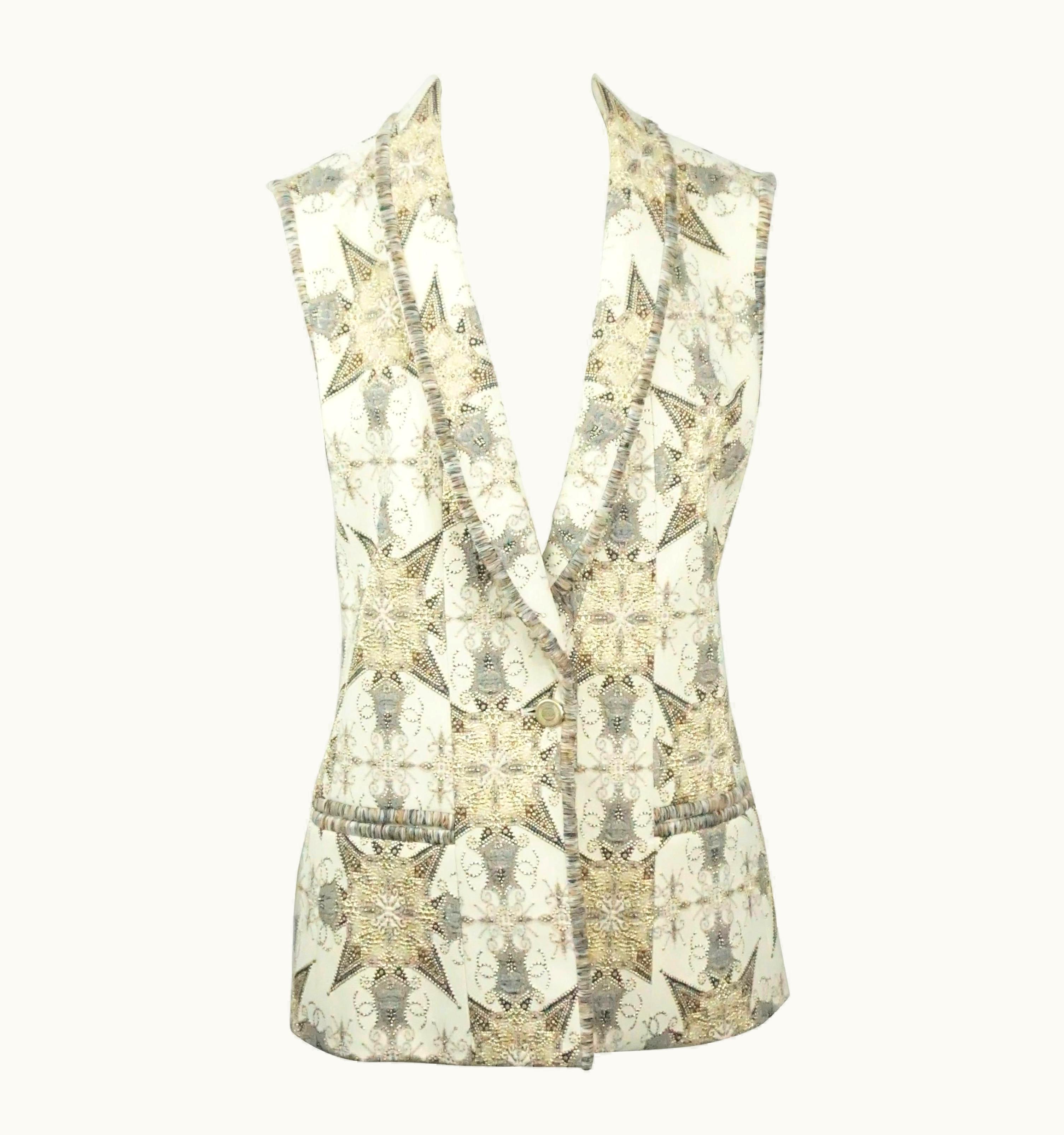 Chanel Chanel Cream And Metallic Silk Lined Brocade Vest-38-NWT-06A
