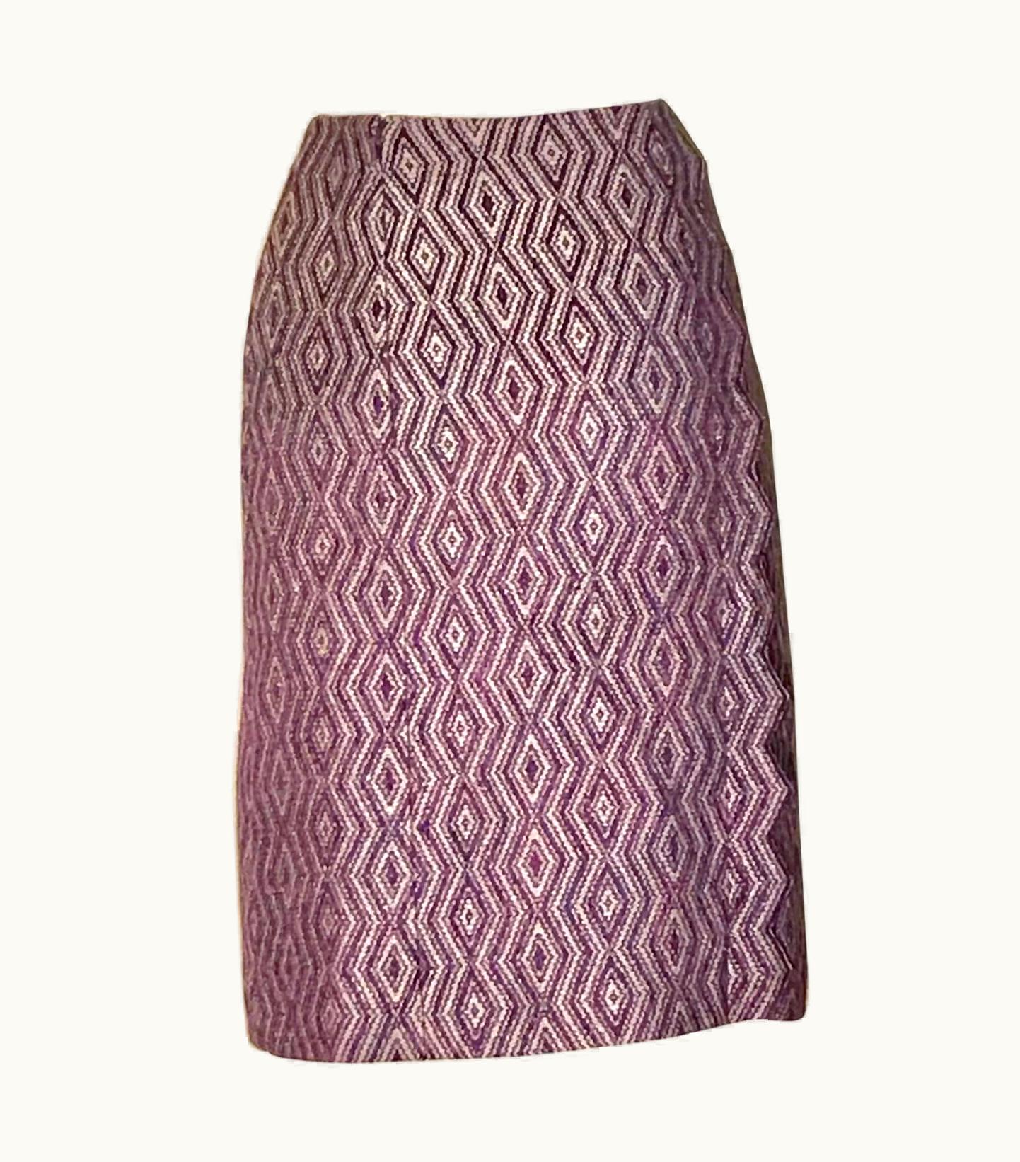 Chanel Chanel Purple Diamond Weave Pencil Skirt With Zig Zag Trim 2001