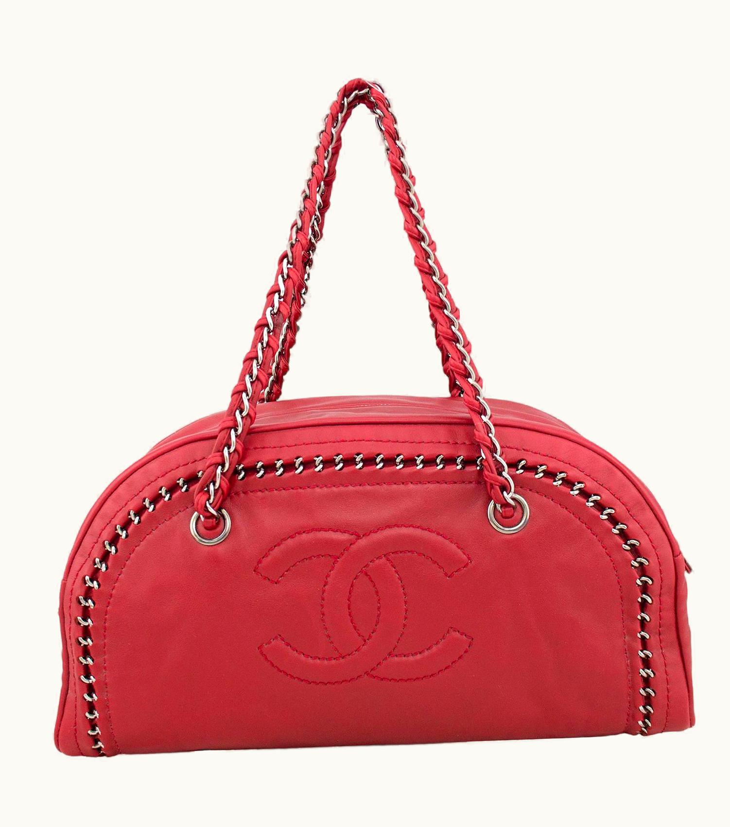 Chanel 2006 Chanel By Karl Lagerfeld Raspberry Leather Luxe Ligne Bowler Bag