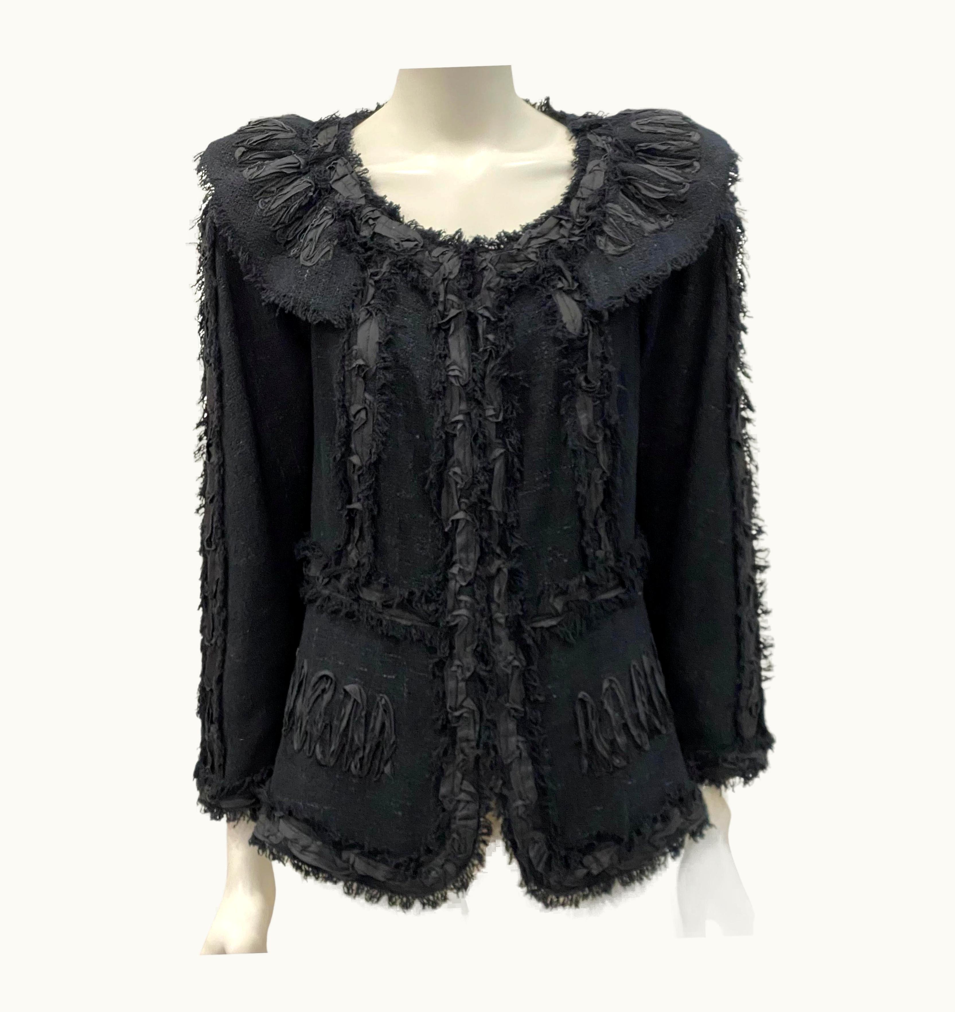 Chanel Chanel Black Ribbon And Cord Appliqué Jacket With Matching Skirt