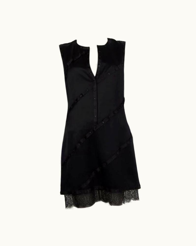 Chanel Chanel Black Silk Satin Snap Button Trim Sleeveless Cocktail Dress
