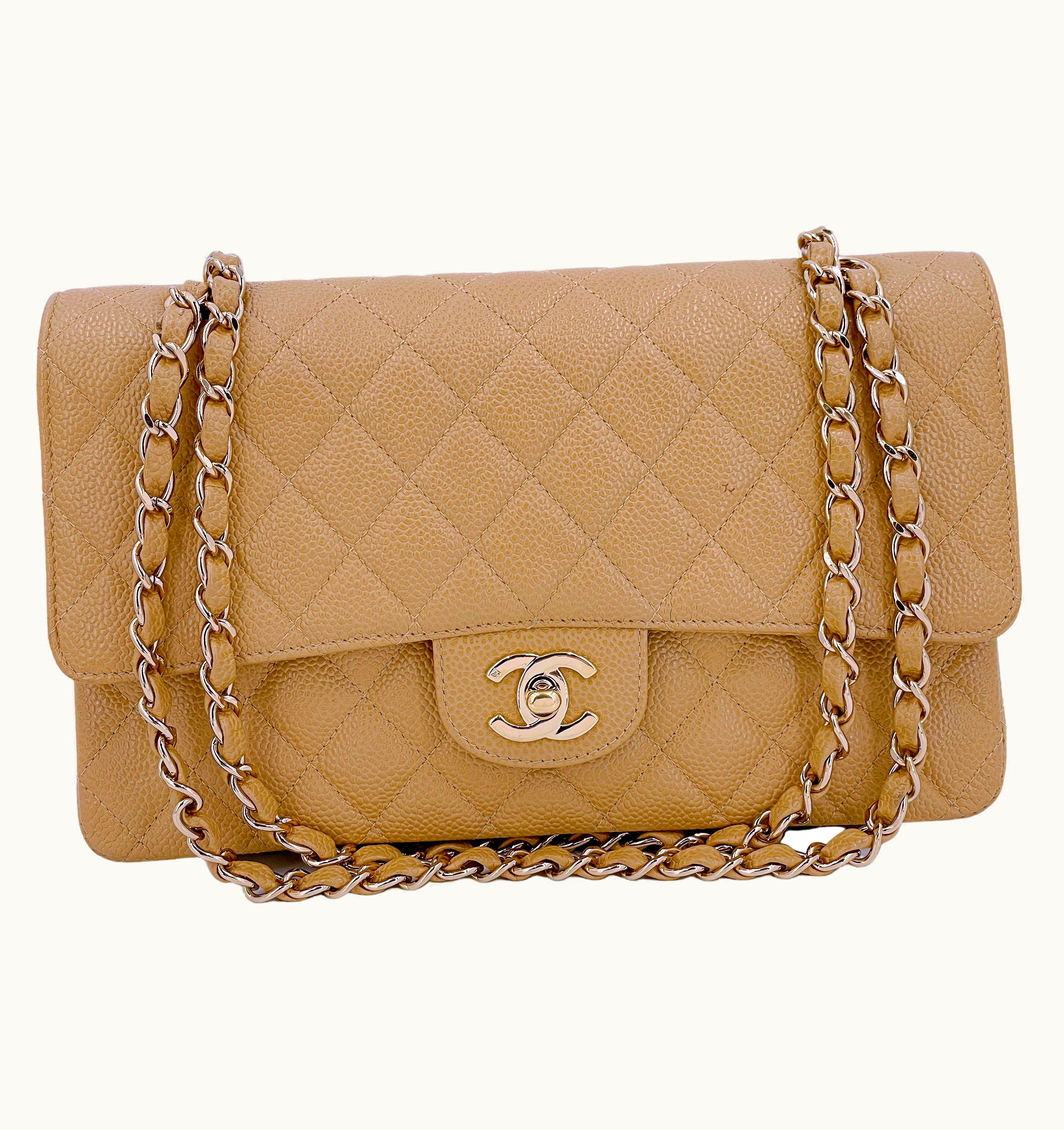 Chanel Chanel 2003 Vintage Caramel Beige Caviar Medium Classic Double Flap Bag 24k Ghw