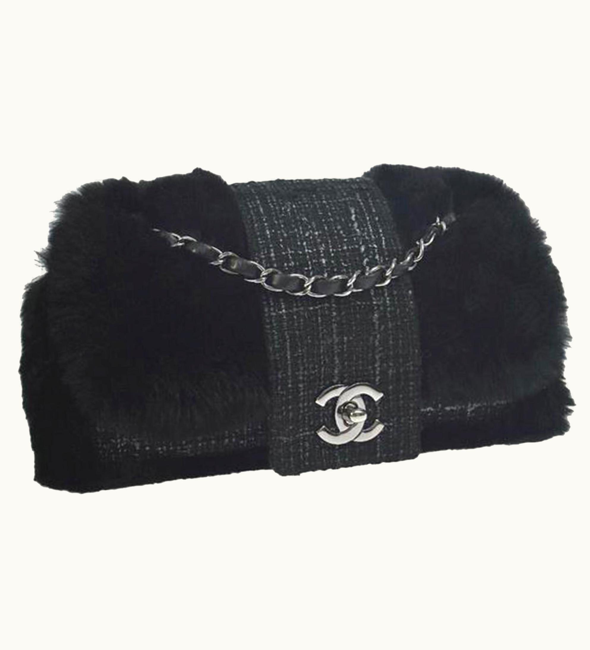 Chanel Chanel Classic Flap Rare Vintage Orylag Black And Grey Tweed Fur Cross Body Bag