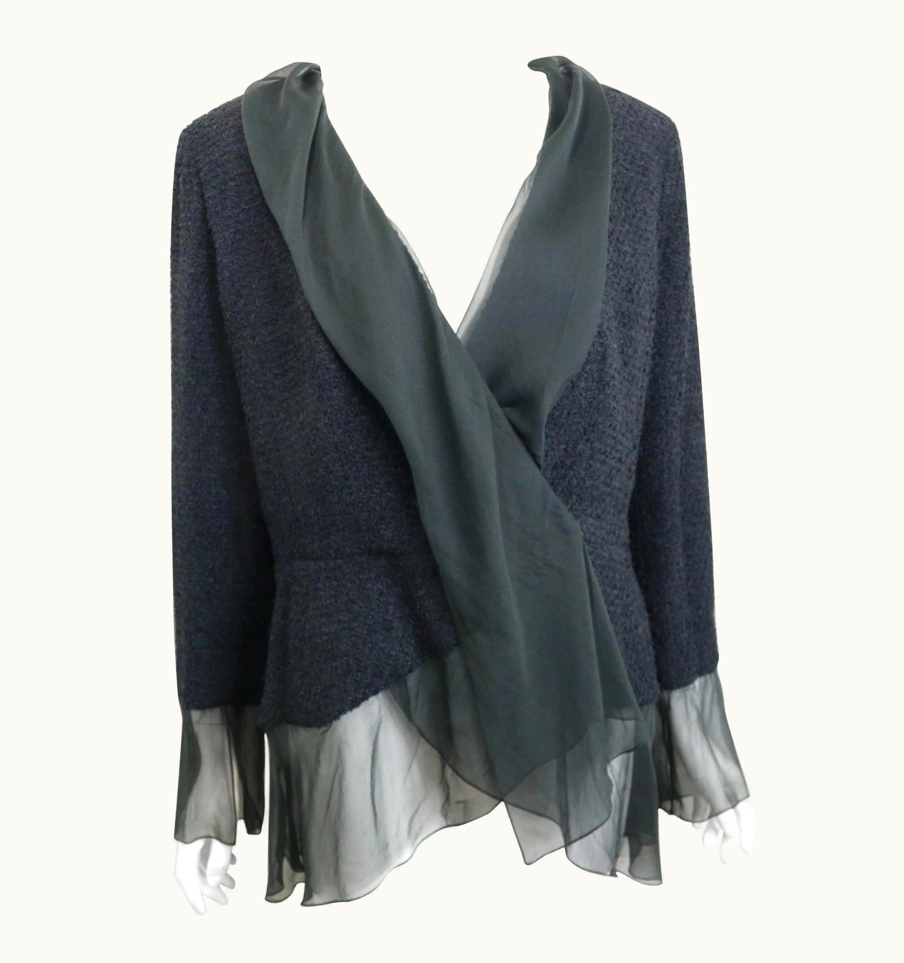 Chanel Chanel Black Nylon/Wood Tweed Jacket And Skirt Ensemble With Silk Extension