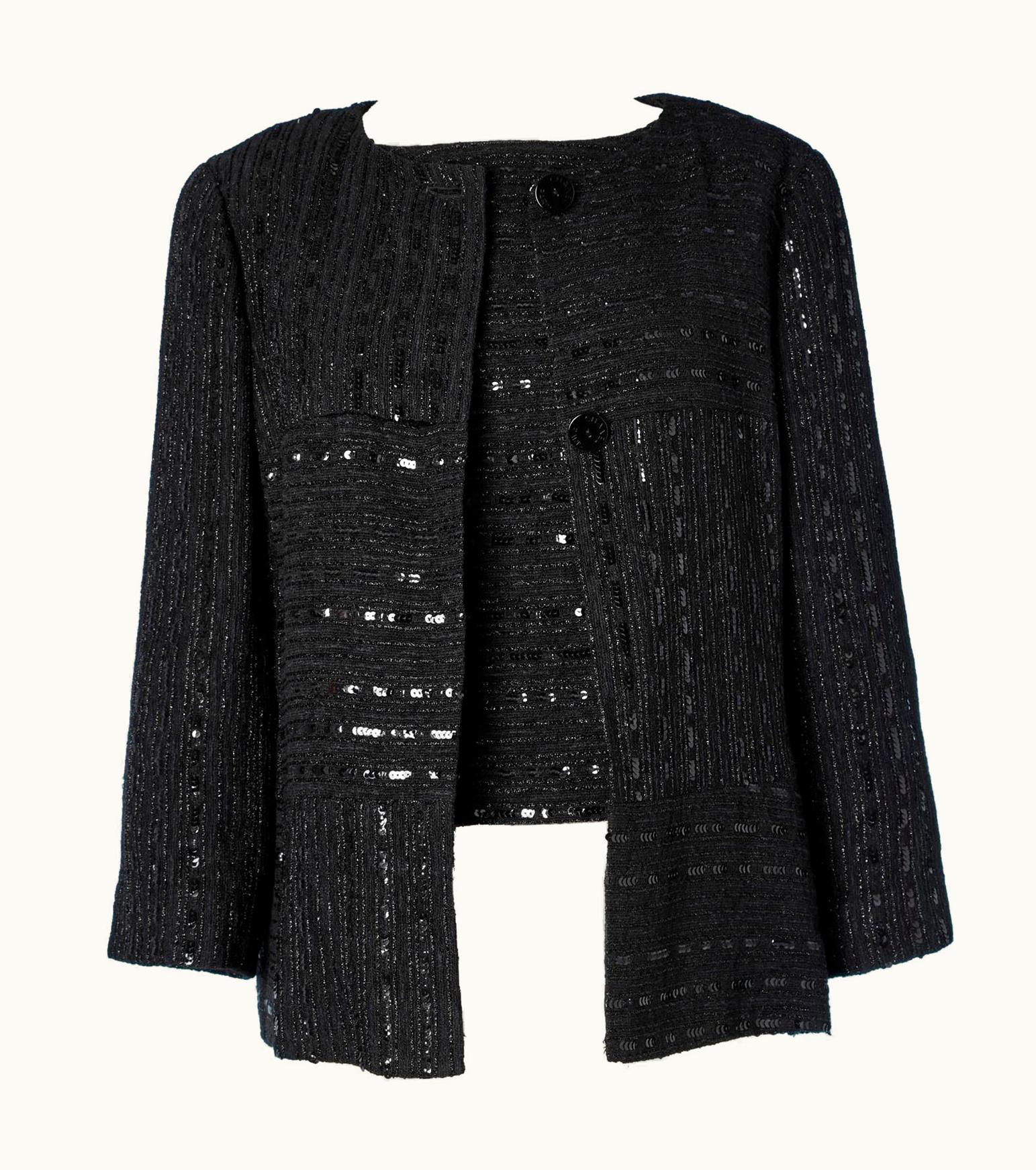 Chanel Black Jacket And Top Ensemble In Wool, Lurex And Sequins Chanel