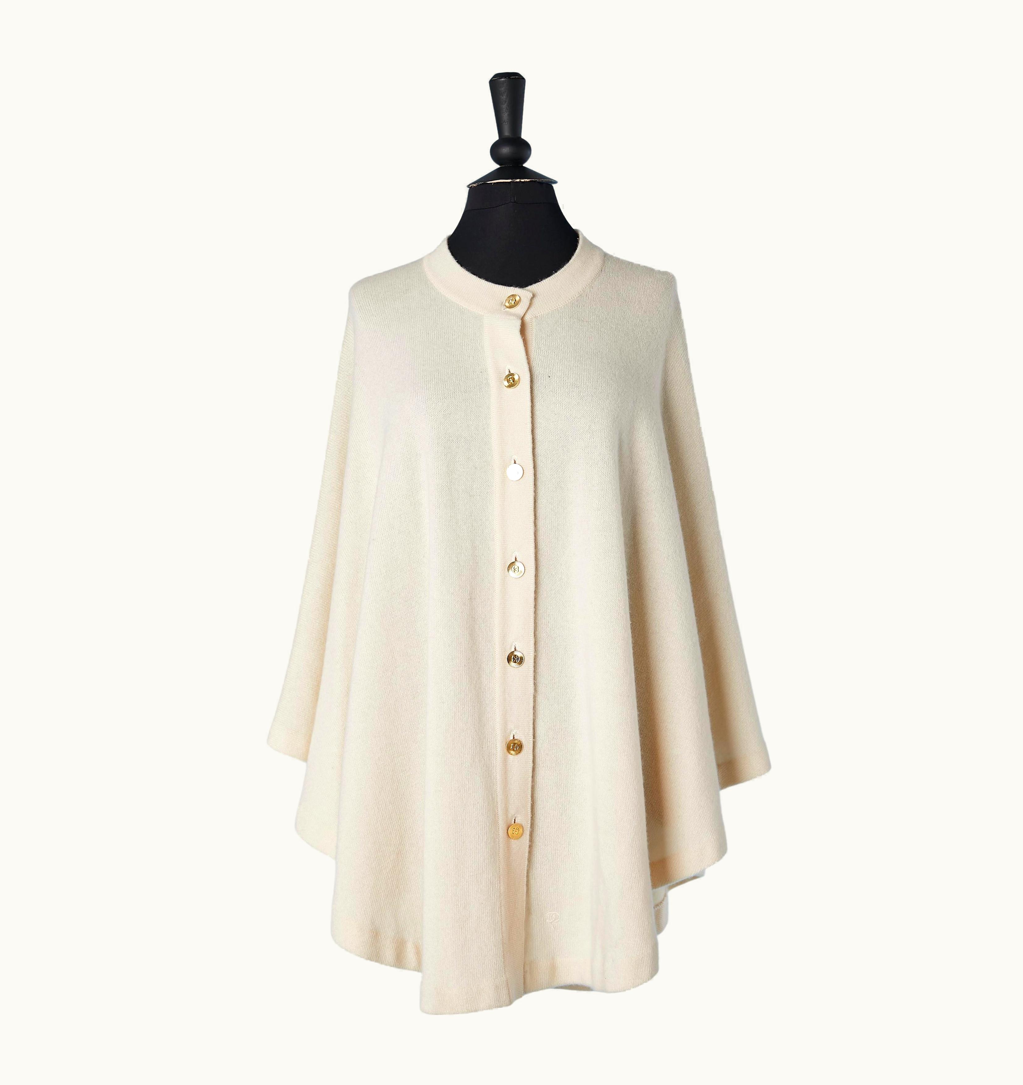 Chanel Ivory Cape-cardigan In Cashmere With Branded Gold Metal Buttons Chanel