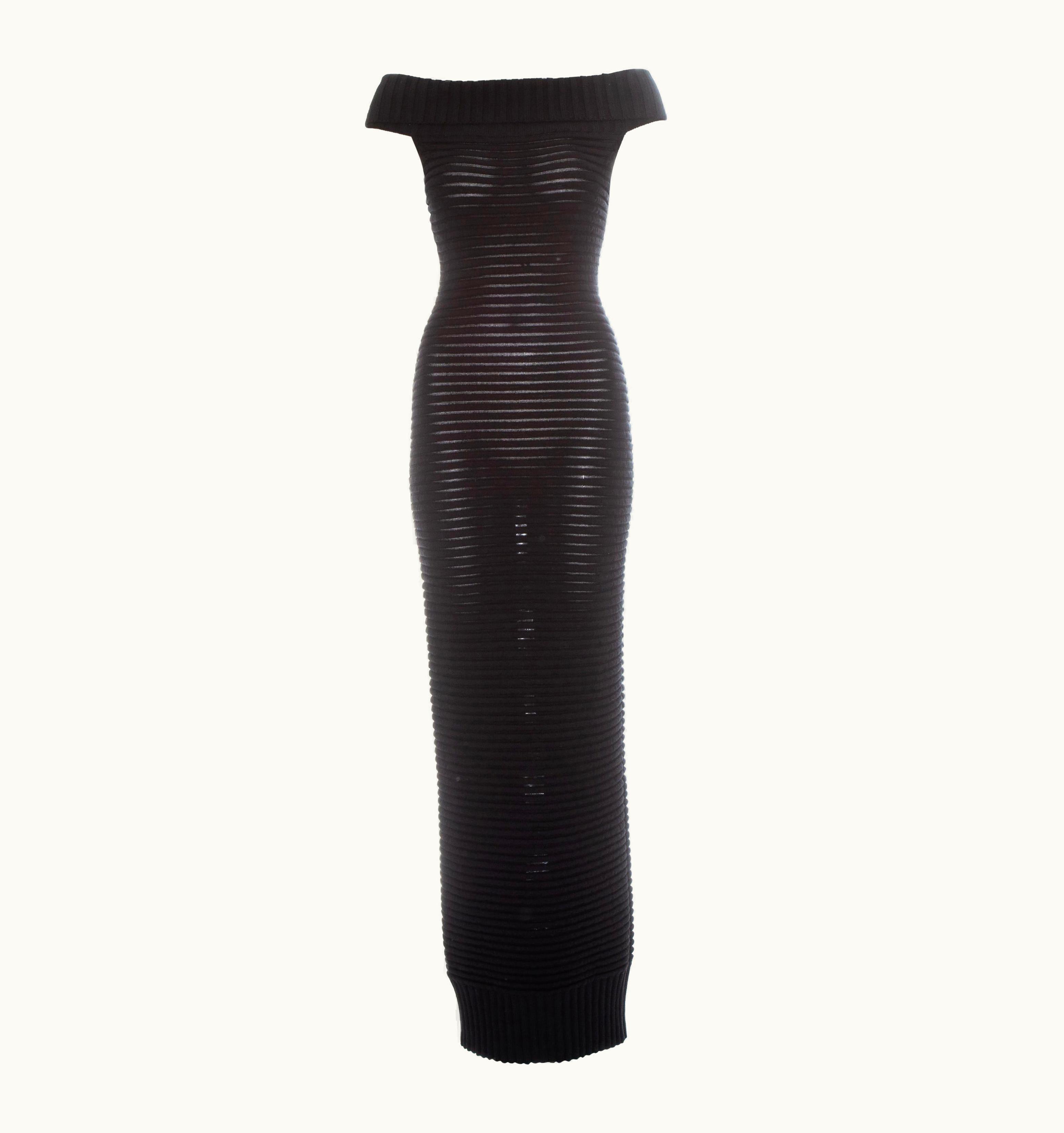 Chanel Chanel By Karl Lagerfeld Black Ribbed Knit Off Shoulder Maxi Dress, S/S 2009