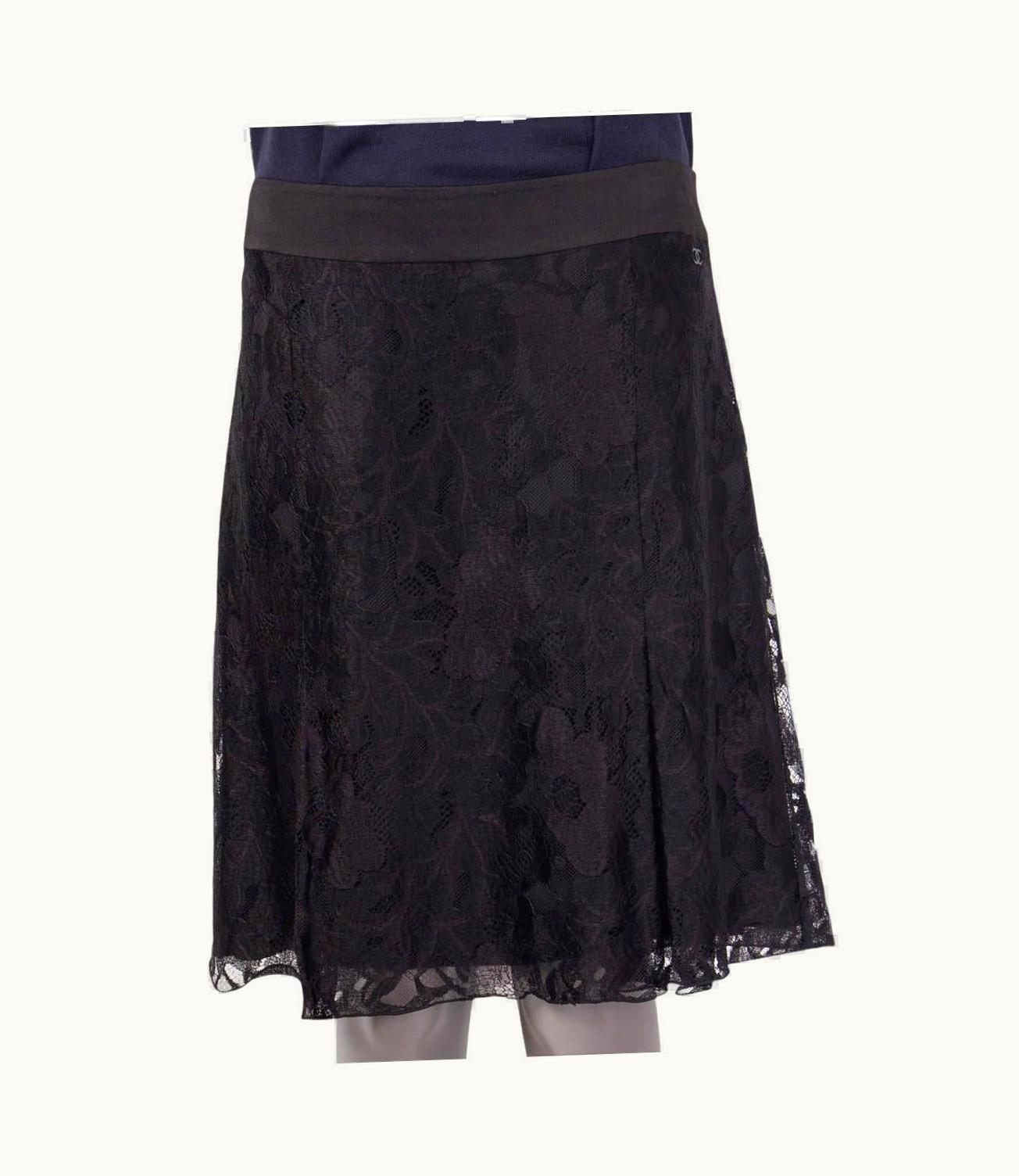 Chanel Chanel Black Viscose 2006 Box Pleat Lace Skirt 44 Xl 06a