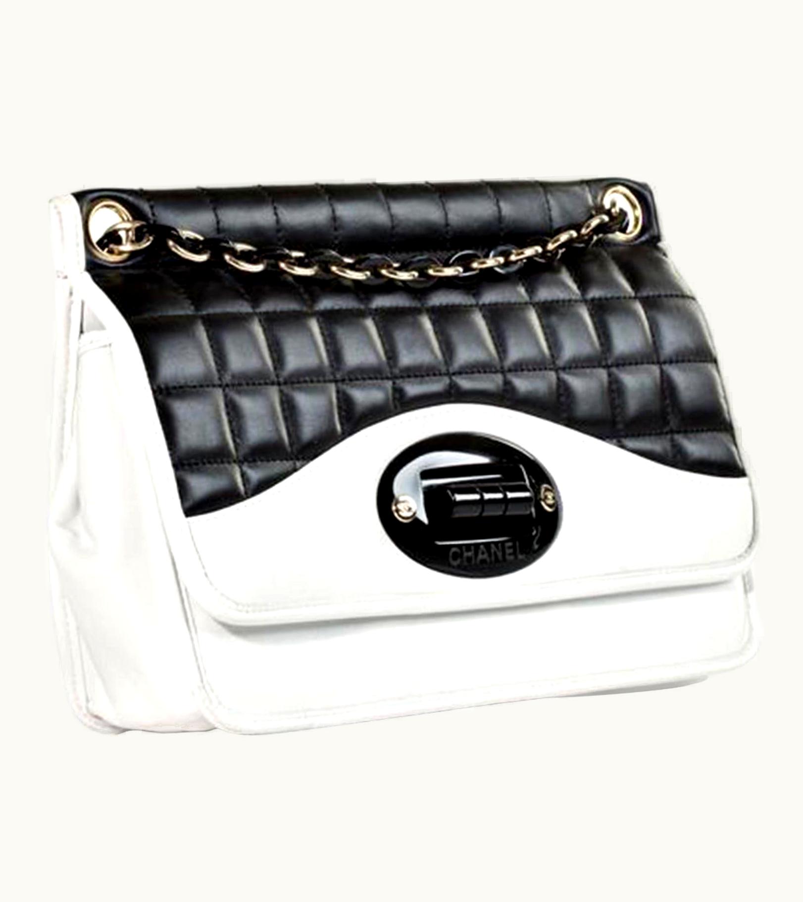 Chanel Chanel Classic Flap Two Tone Limited Edition Black & White Lambskin Leather Bag