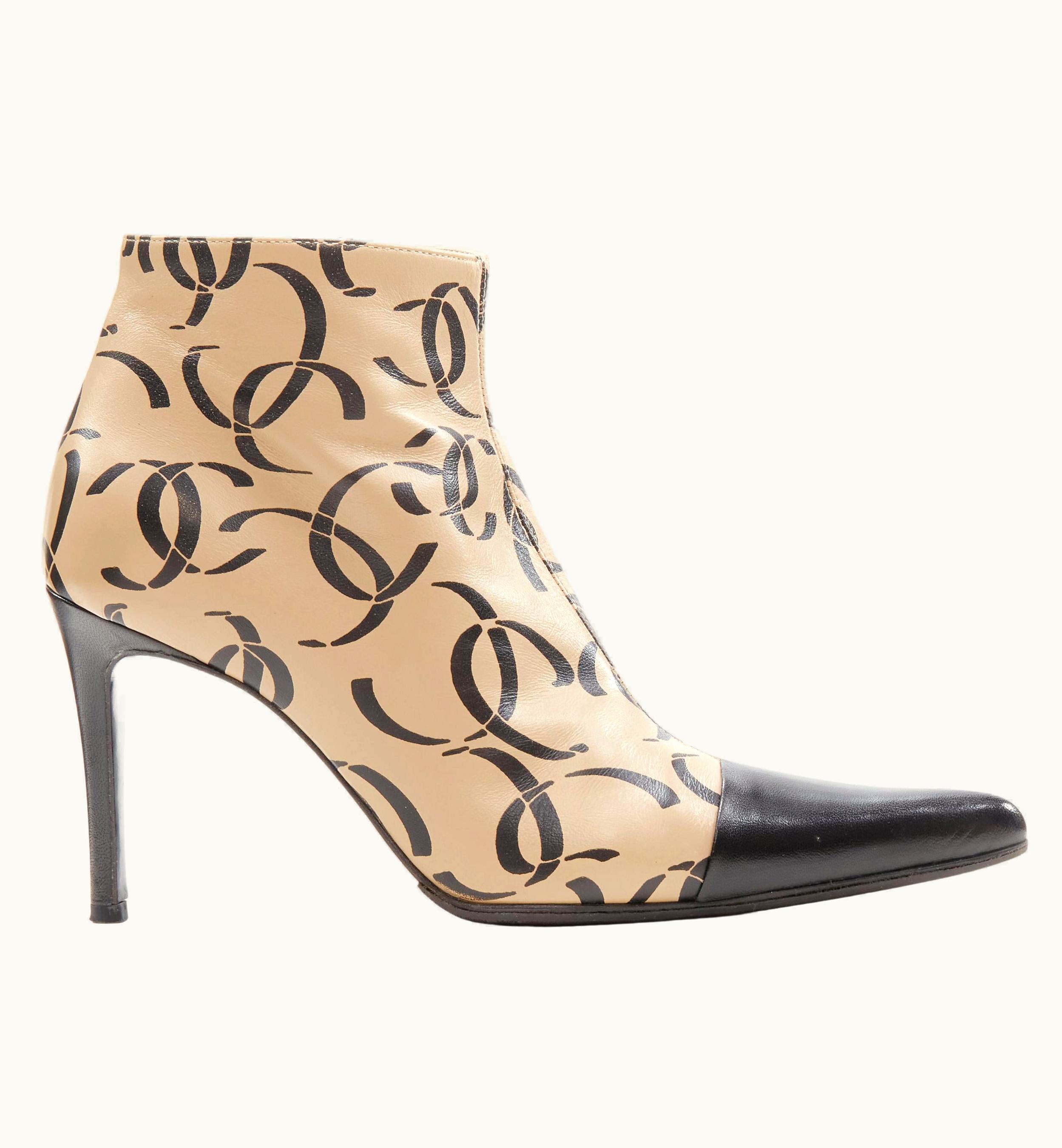 Chanel Rare Chanel 00a Beige Nude Marked Cc Logo Toe Cap Ankle Bootie