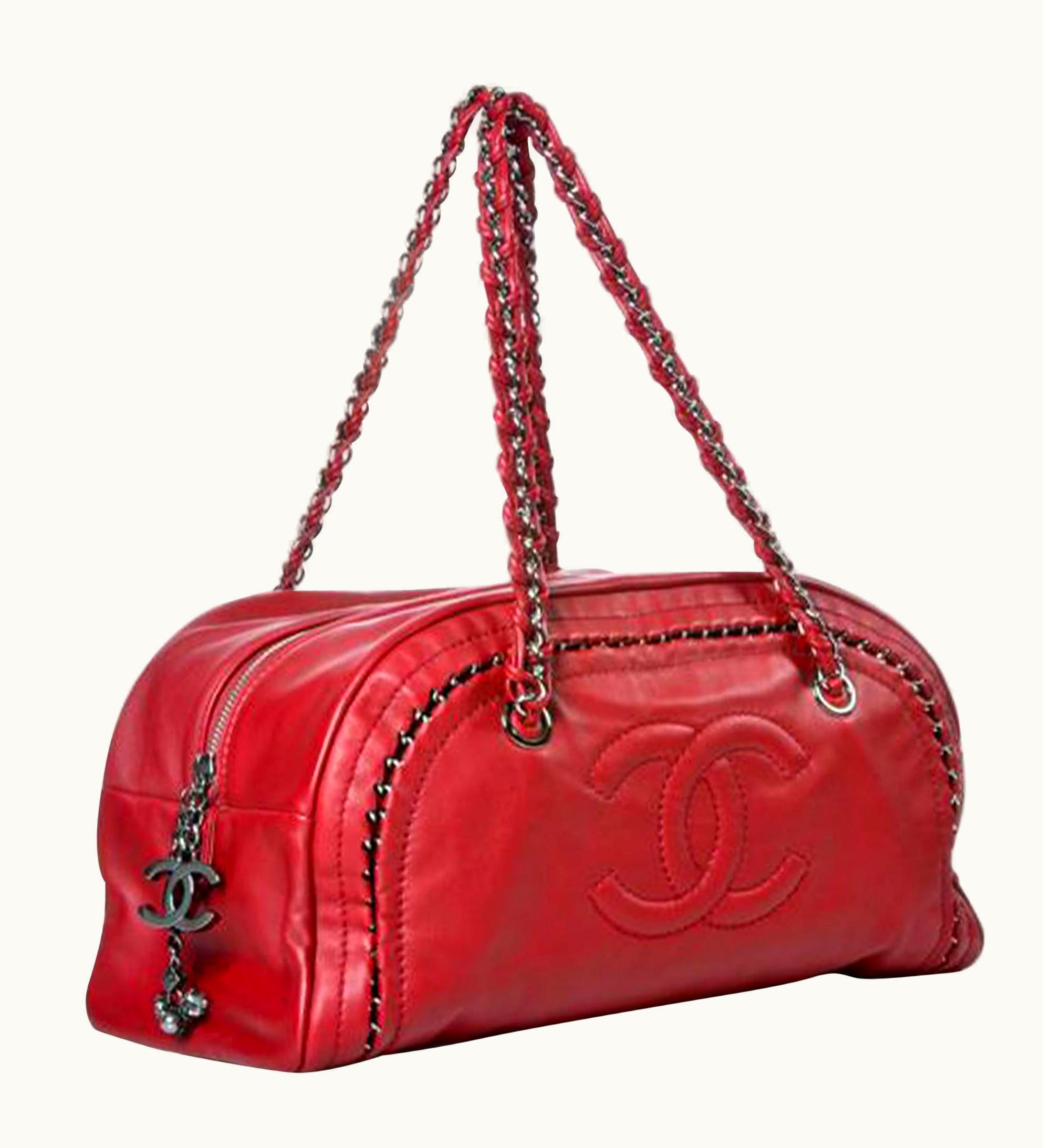 Chanel Chanel Bowling Bag Luxury Ligne Leather As Seen On Ivanka Trump Red Lambskin Bag
