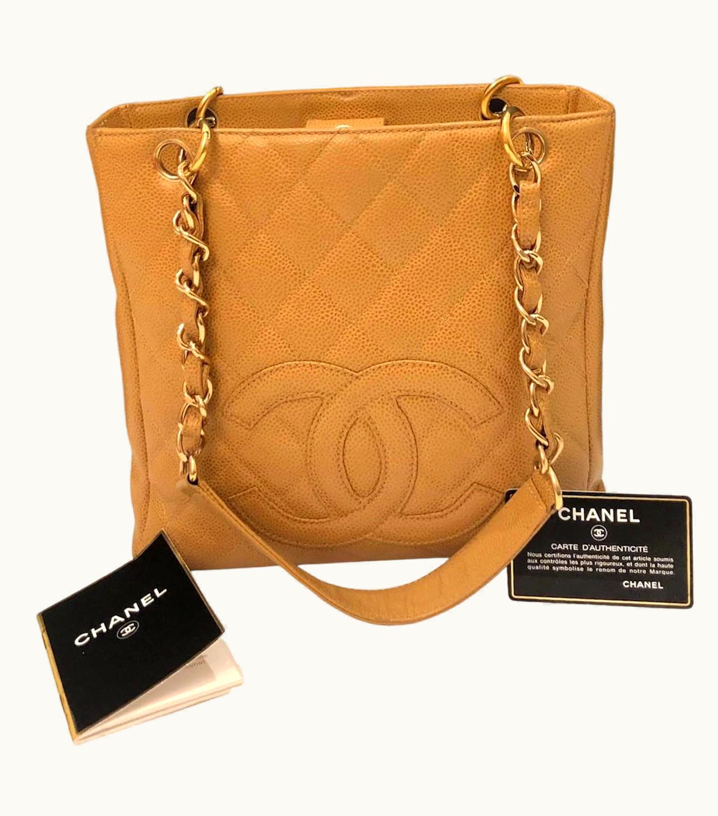 Chanel Chanel Small Petit Shopping Tote Bag Gold Tone Caviar Leather In Camel Beige