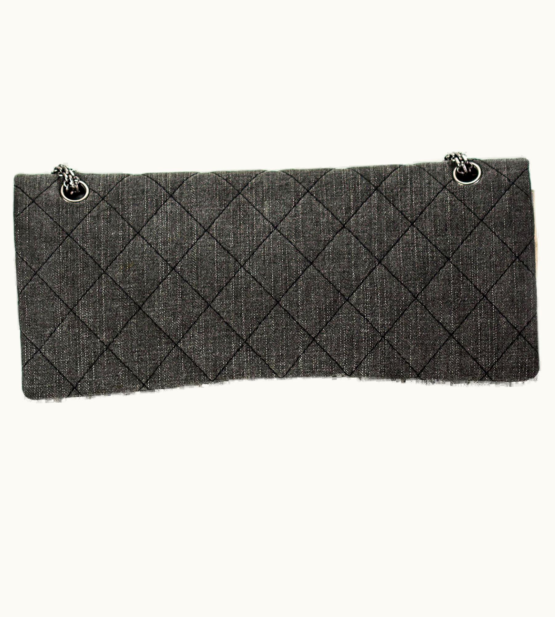 Chanel Chanel 2.55 Grey Reissue Canvas Denim Classic Double Flap Maxi Limited Edition