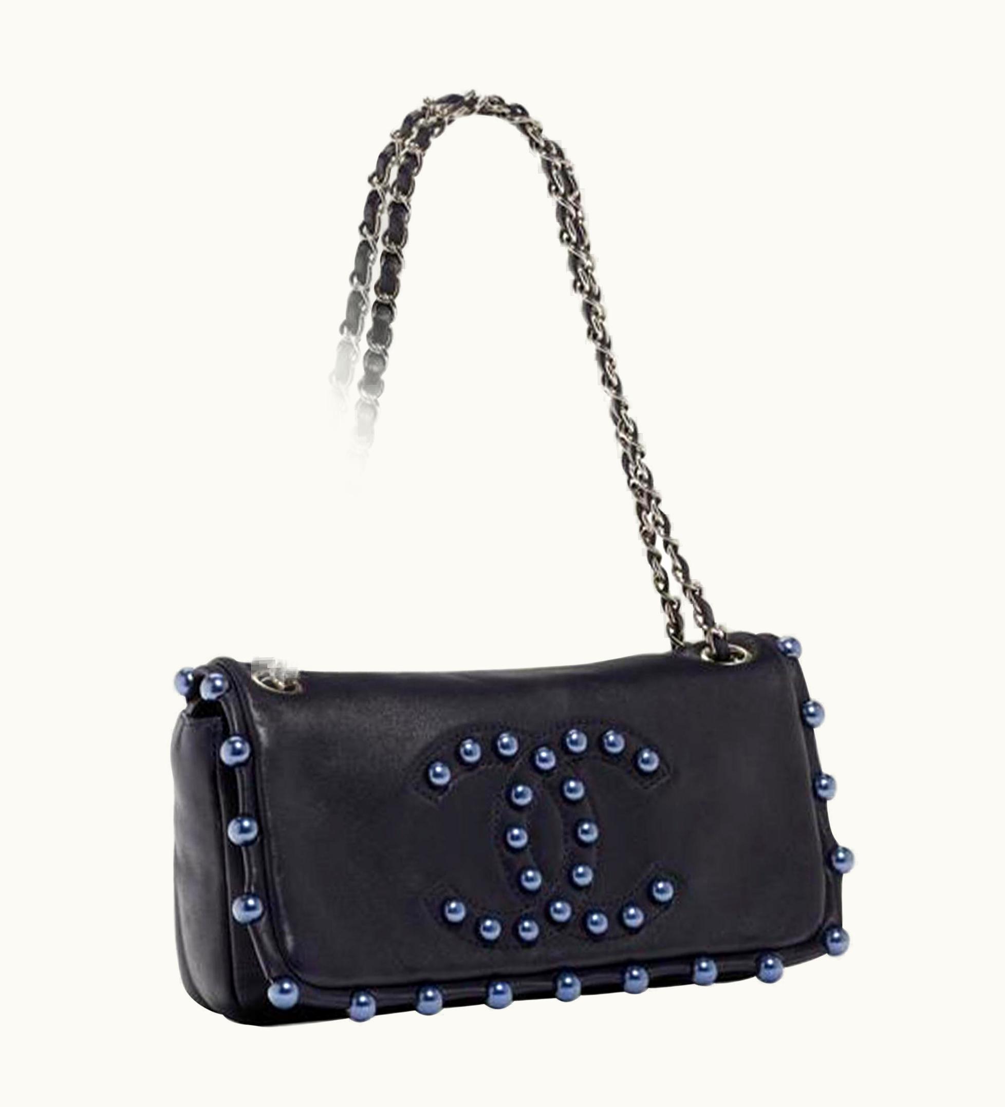 Chanel Chanel Classic Flap Cc Obsession Rare Black With Dark Blue Pearls Lambskin Bag