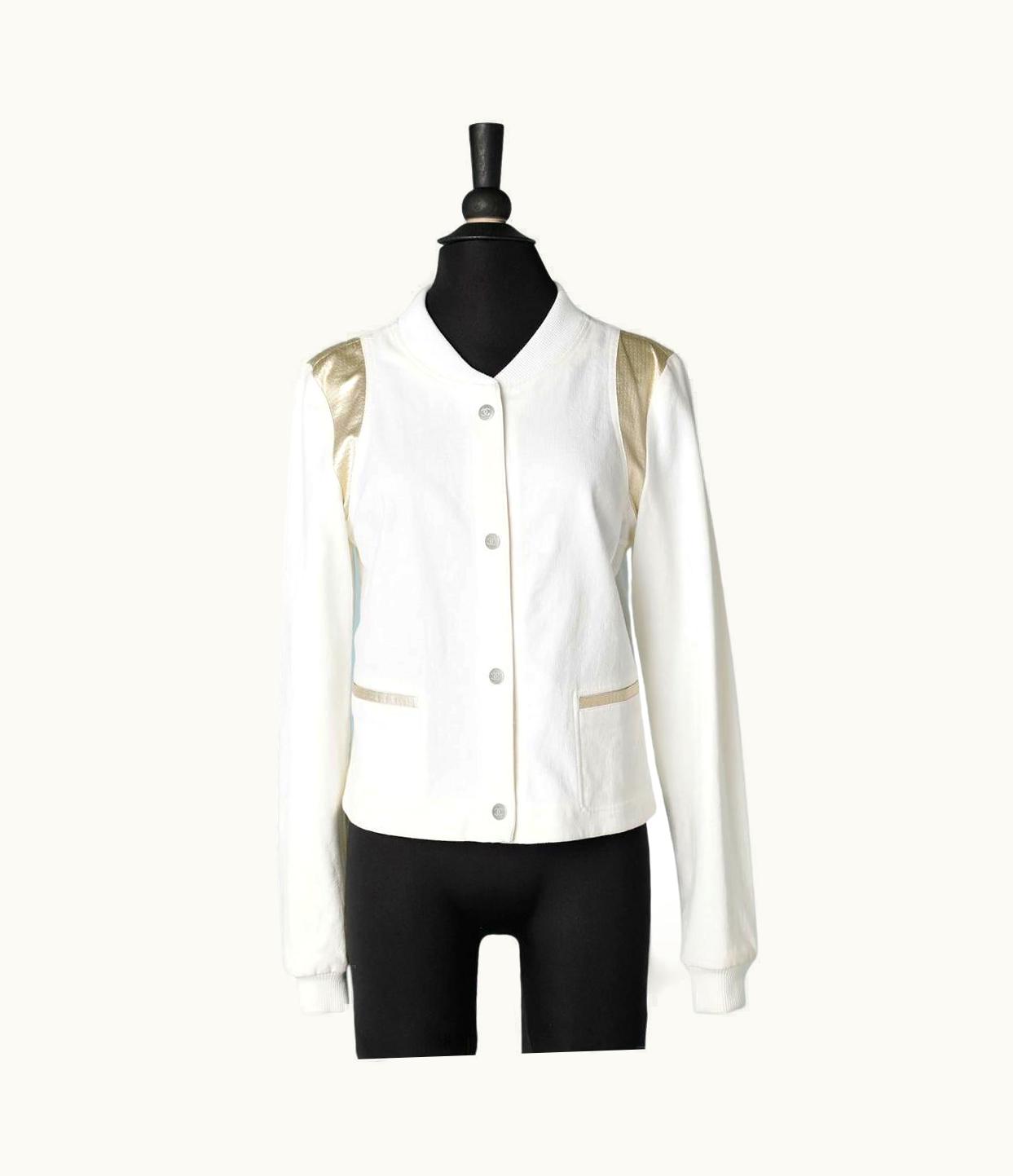 Chanel Off-white Raw Silk And Gold Lurex Jacket With Branded Buttons Chanel