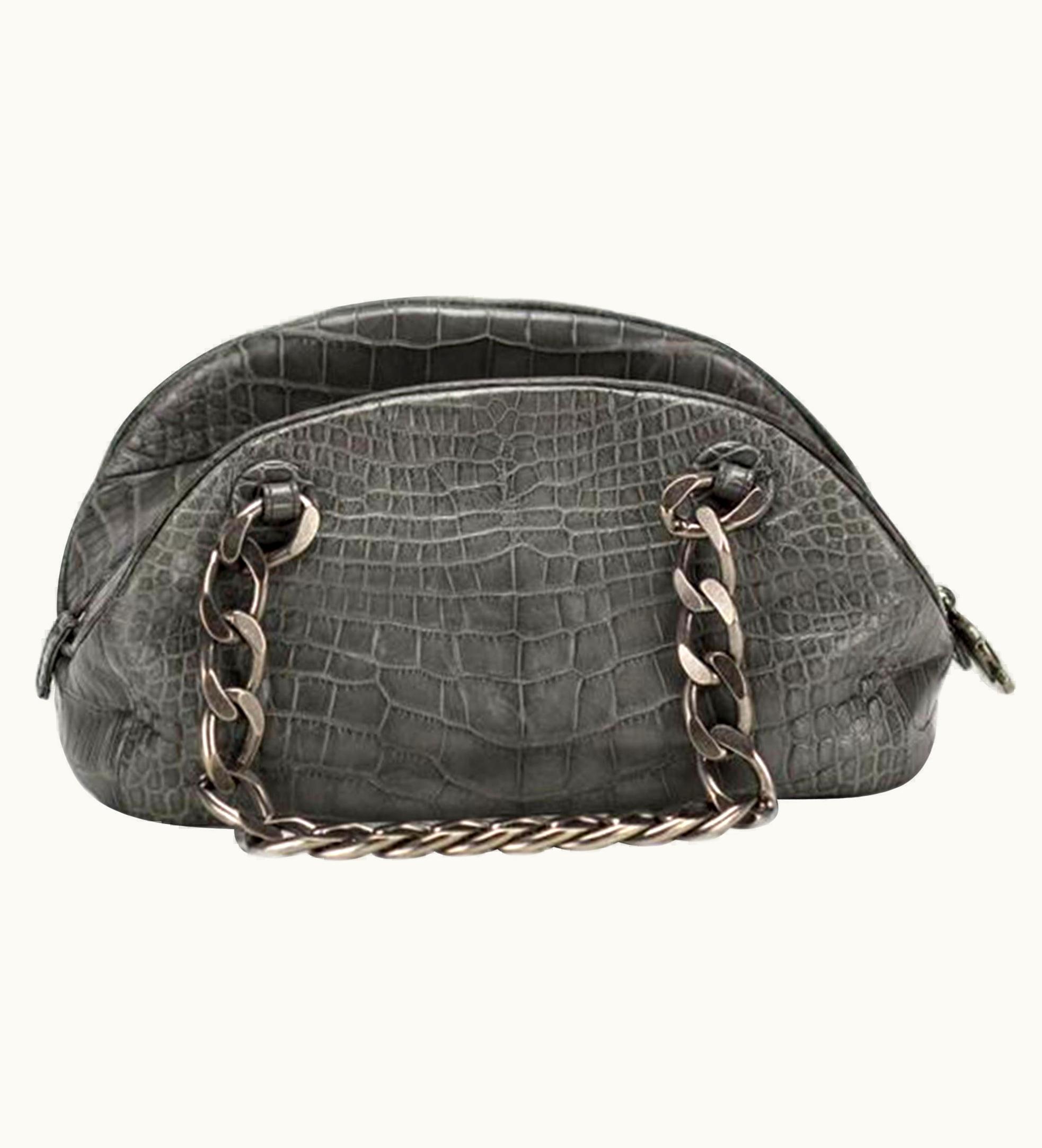 Chanel Chanel Bowling Bag Exotic Bowler Paris Ny Grey Crocodile Skin Leather Satchel