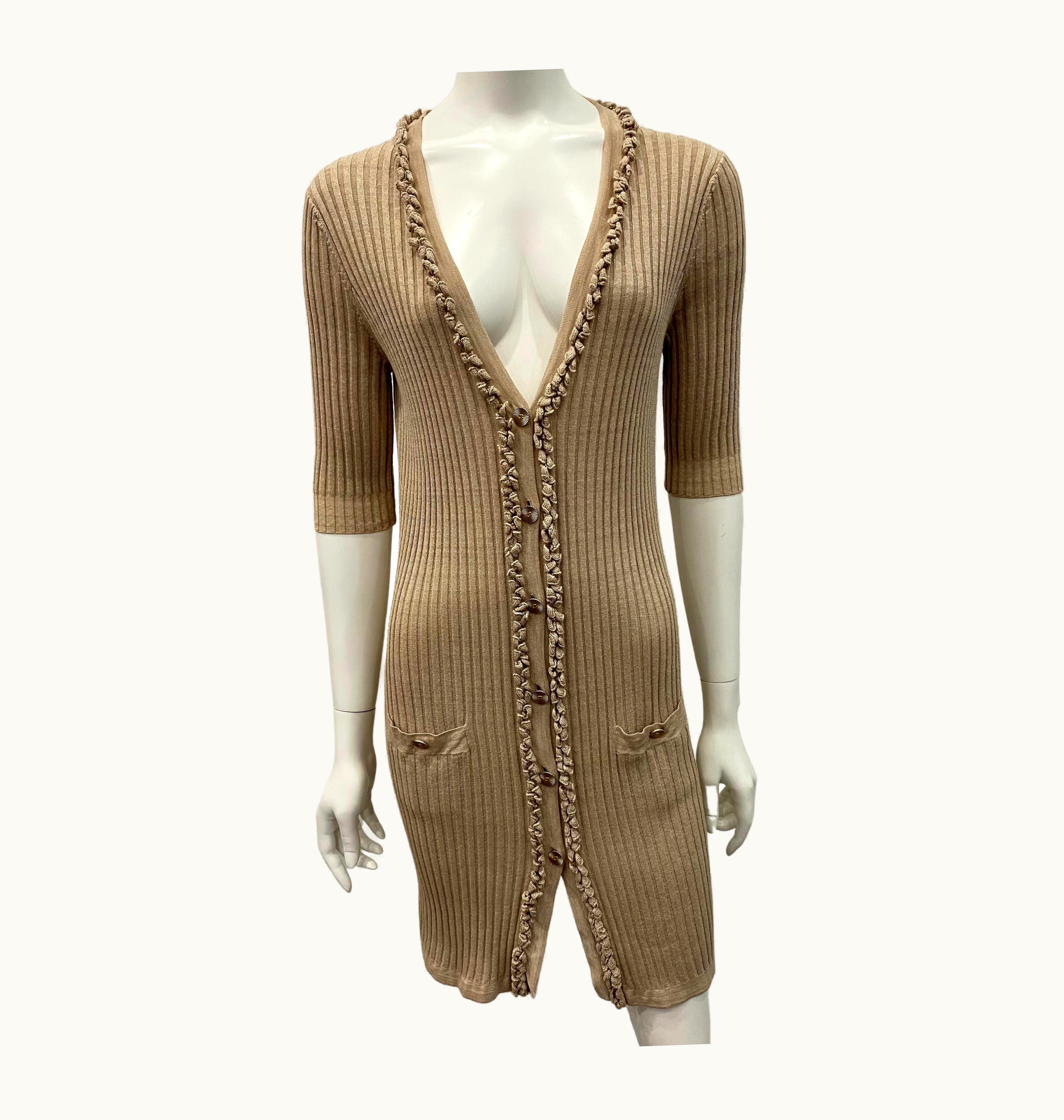 Chanel Chanel Champagne Cotton Knit 3/4 Sleeve Dress/Coat
