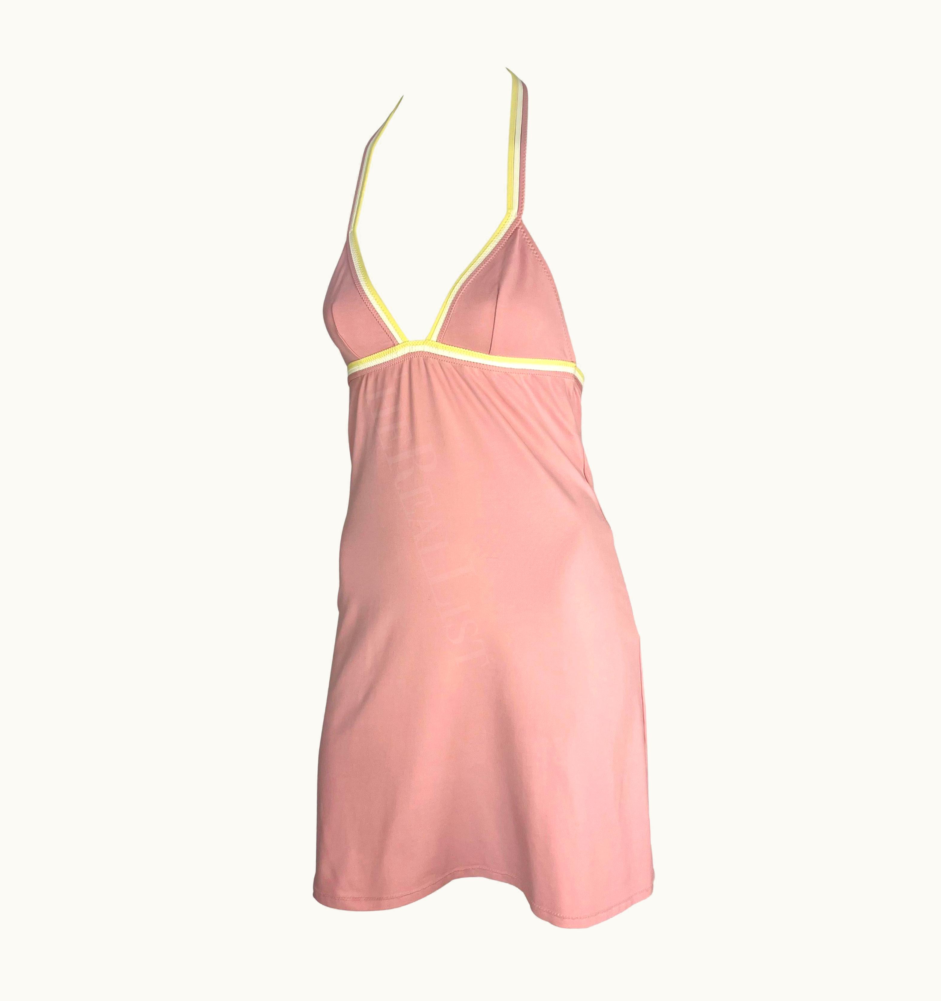 Chanel 2004 Cruise Chanel By Karl Lagerfeld Pink Bodycon Halterneck Mini Dress