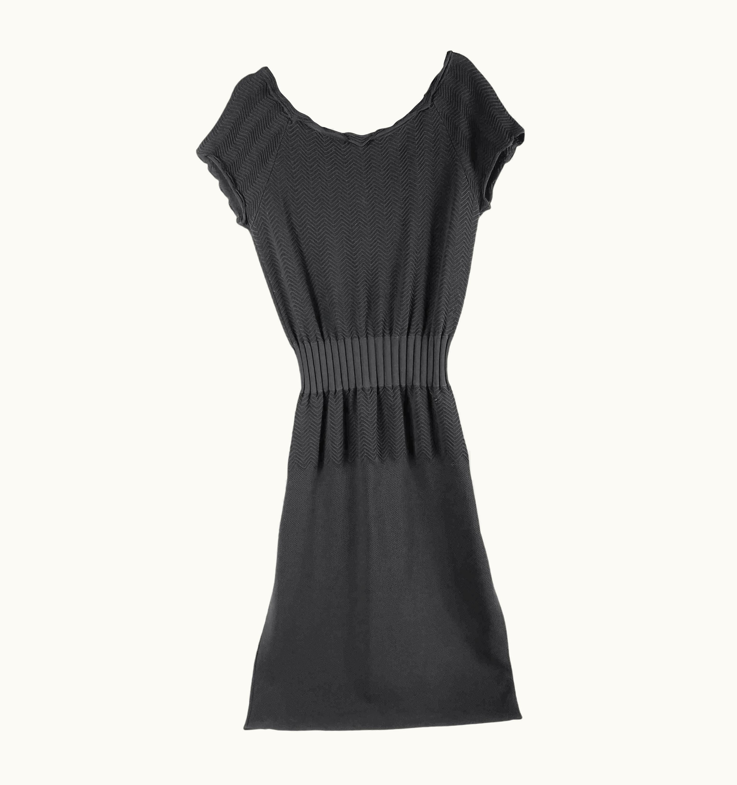 Chanel Chanel 08a Fall 2008 Pointelle Knit Off Shoulder Dress Black Us