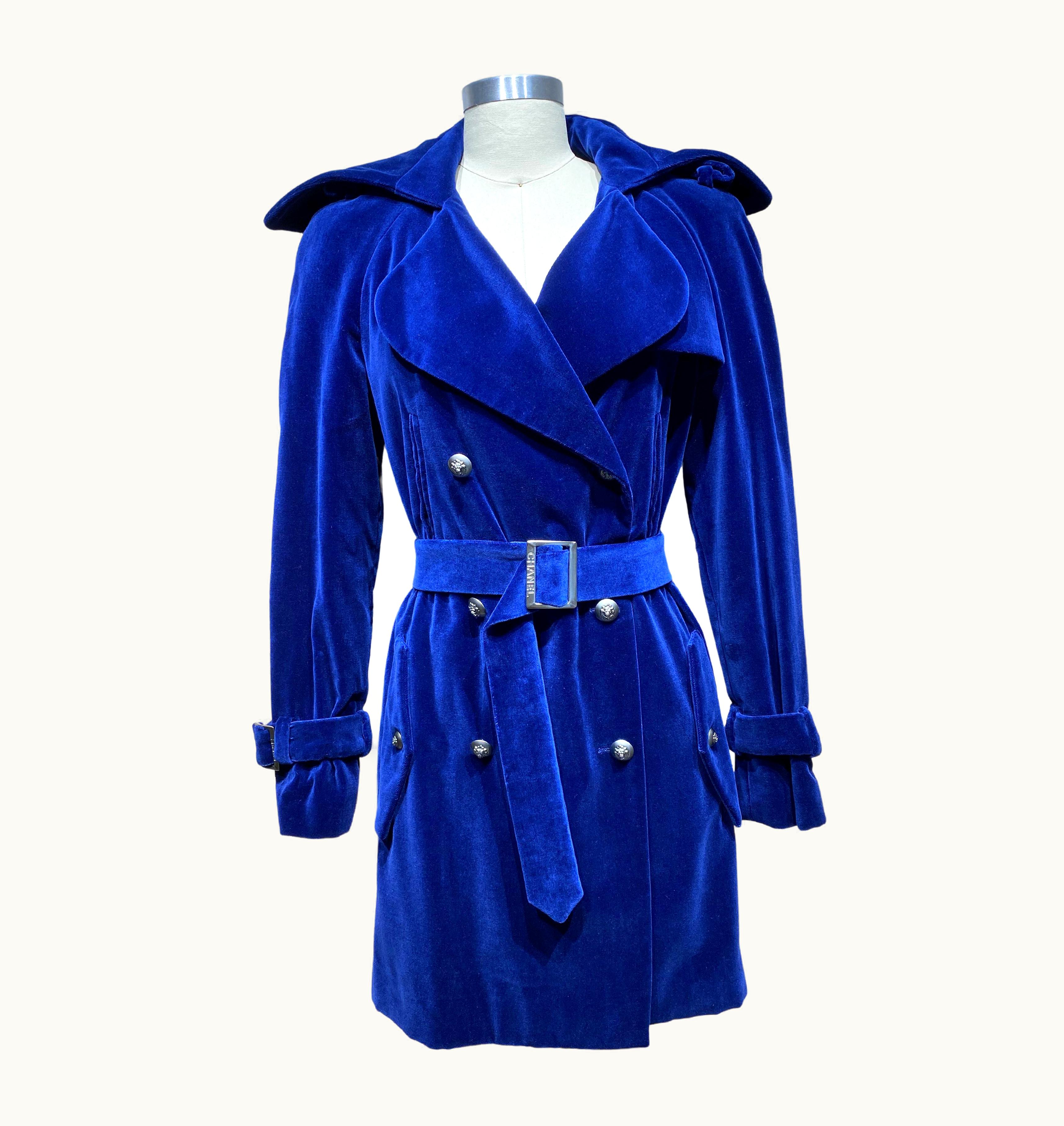Chanel Chanel Blue Velvet Double Breast Coat With Belt