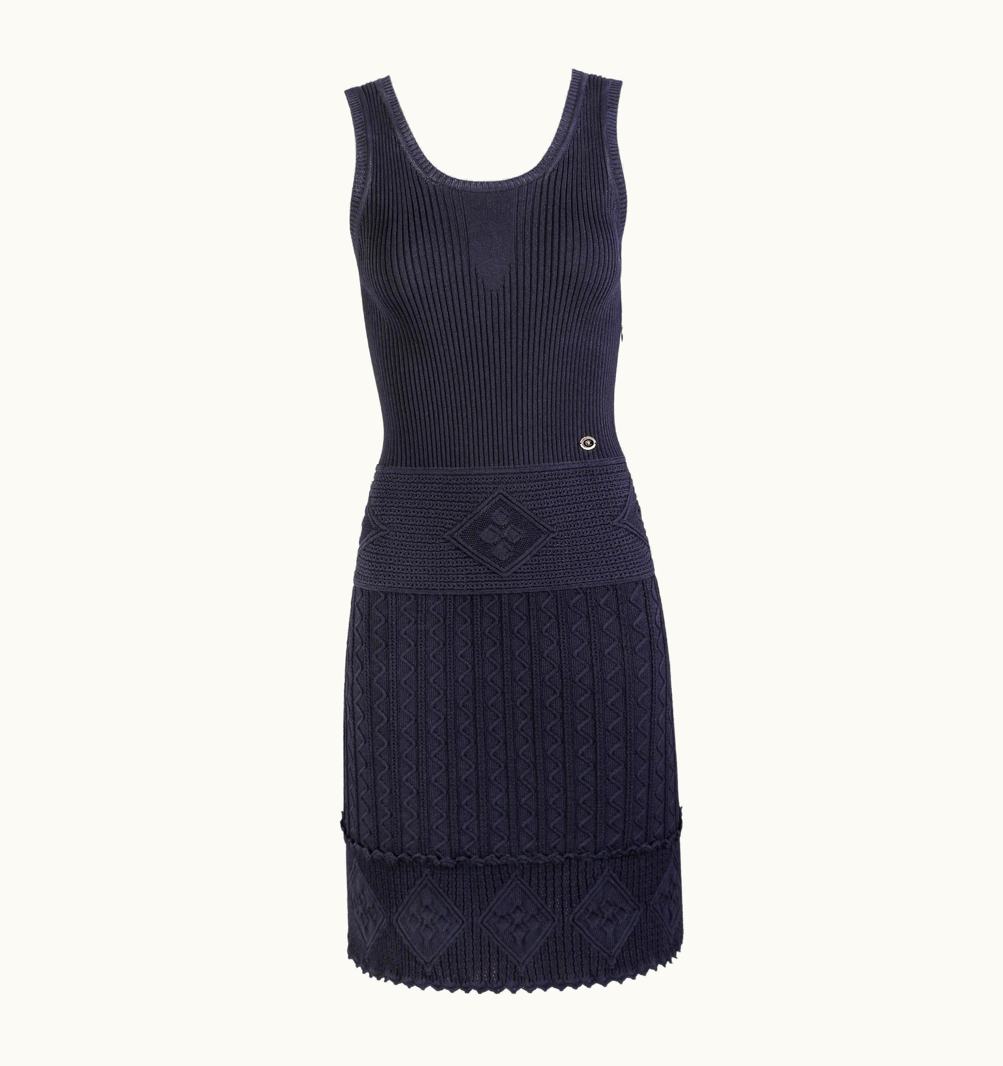 Chanel Chanel 07p Black Stretch Knit Crochet Classic Sleeveless Tank Shift Dress