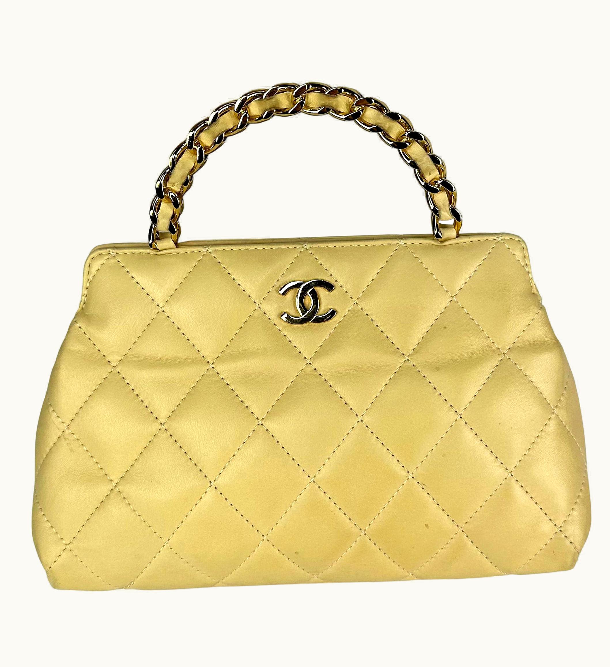 Chanel 2004 Chanel By Karl Lagerfeld Beige Quilted Leather Top Handle Mini Bag